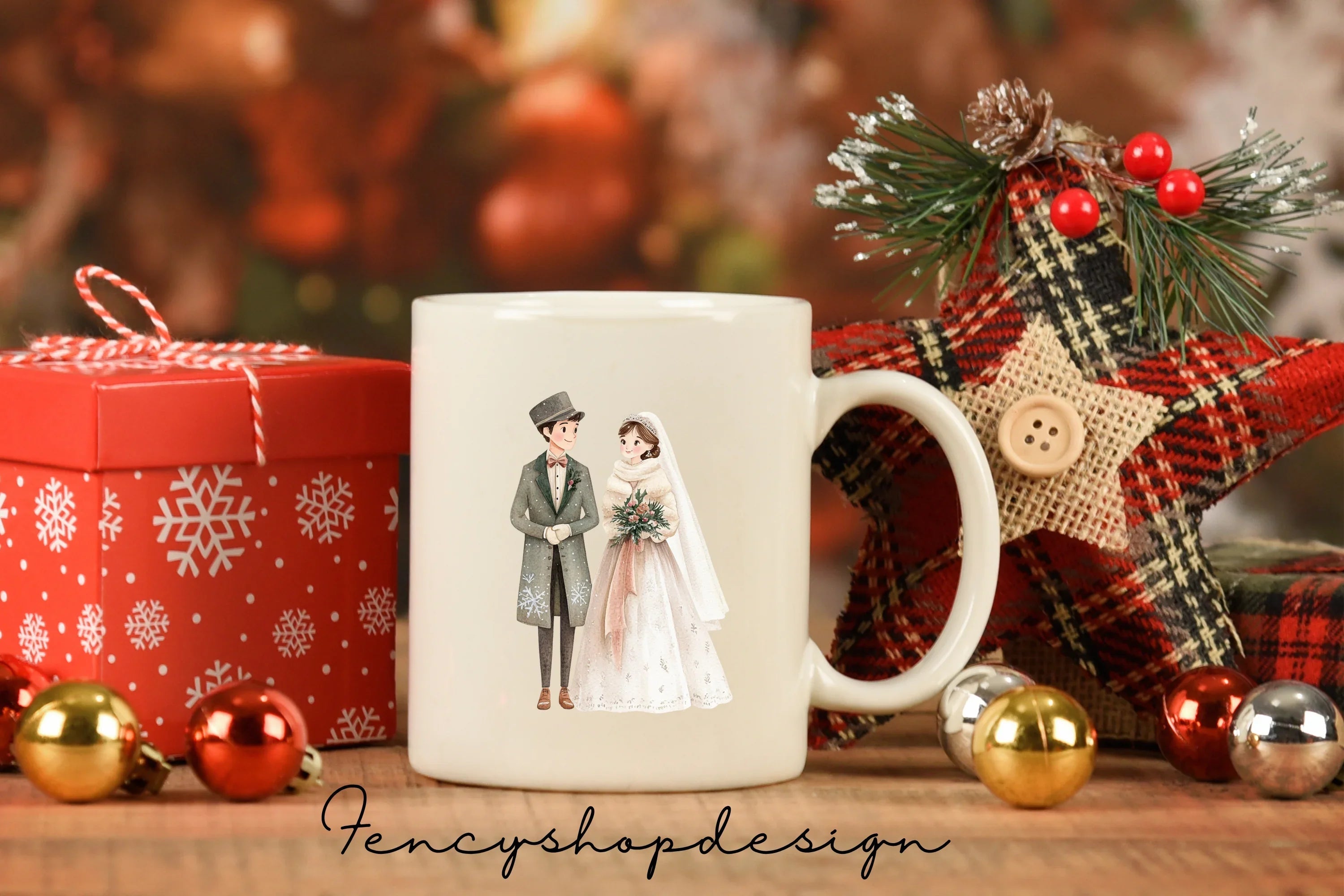Winter Wedding Couple Clipart Bundle