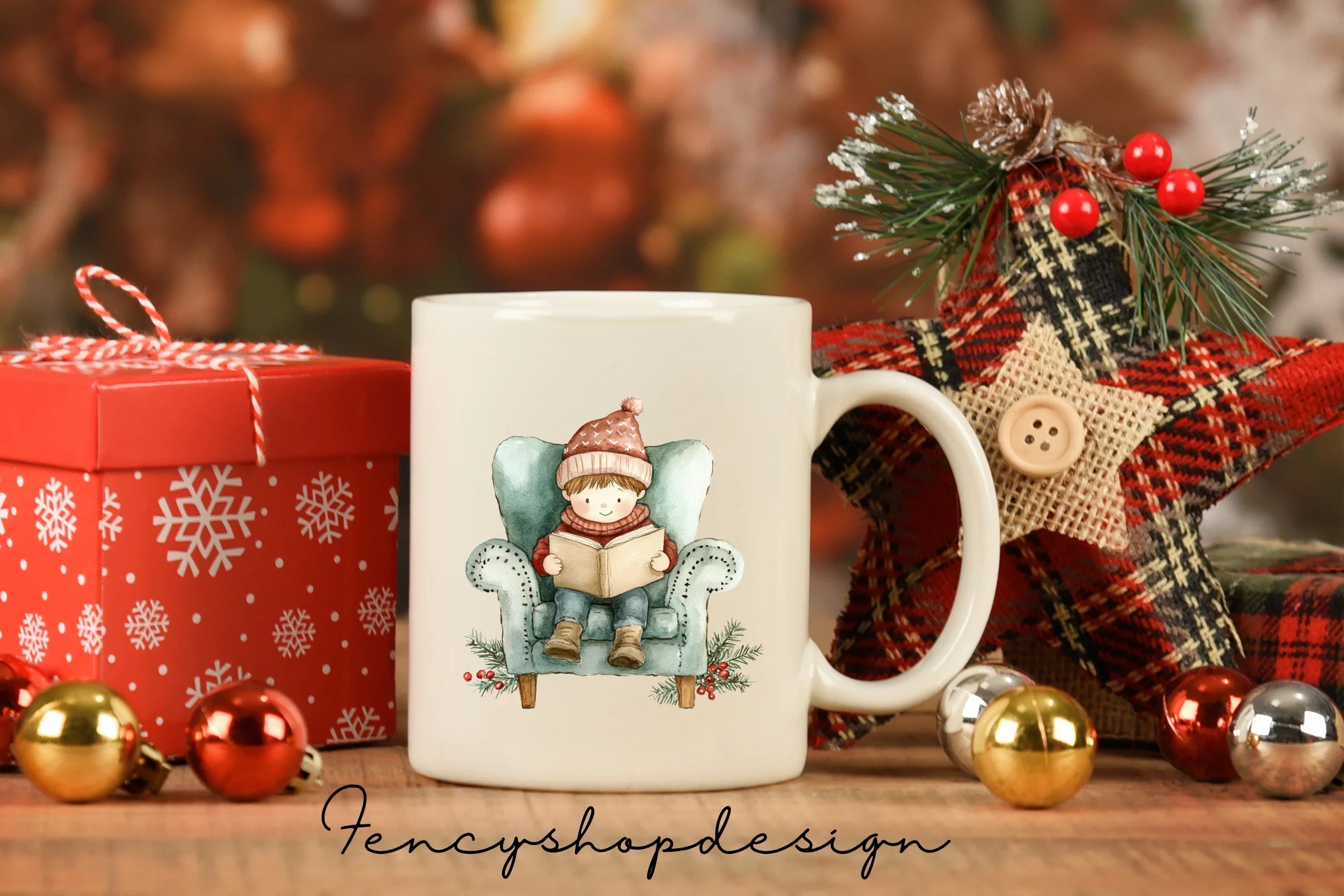 Cozy Winter Fireplace Reading Clipart Bundle