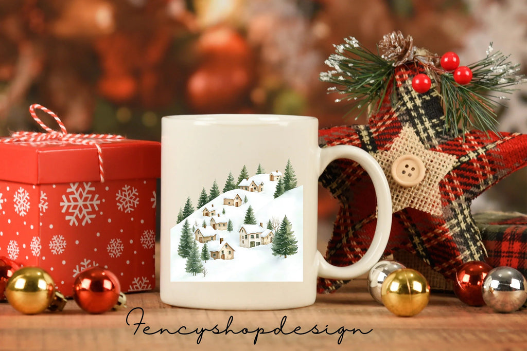 Cozy Winter Village Houses Clipart Bundle