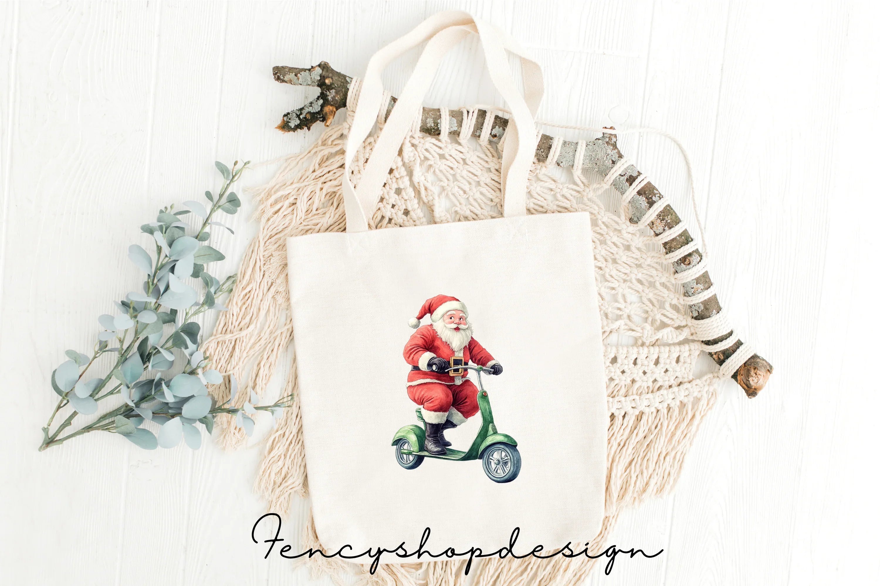Santa Claus Riding Scooters Clipart Bundle