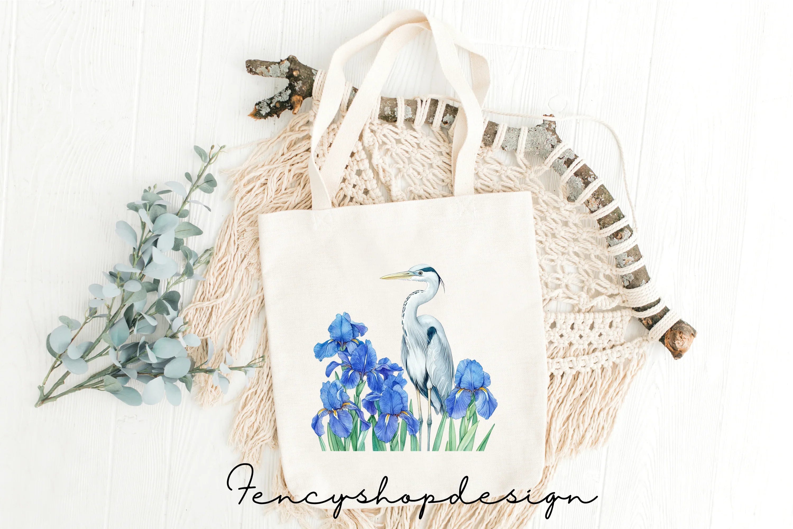 Graceful Heron and Iris Floral Clipart Bundle