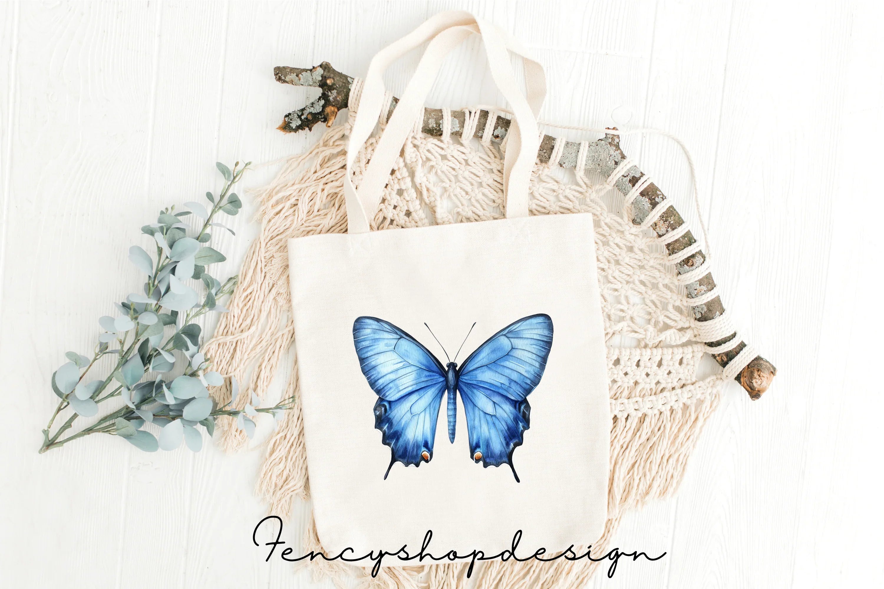 Delicate Blue Butterfly Clipart Bundle