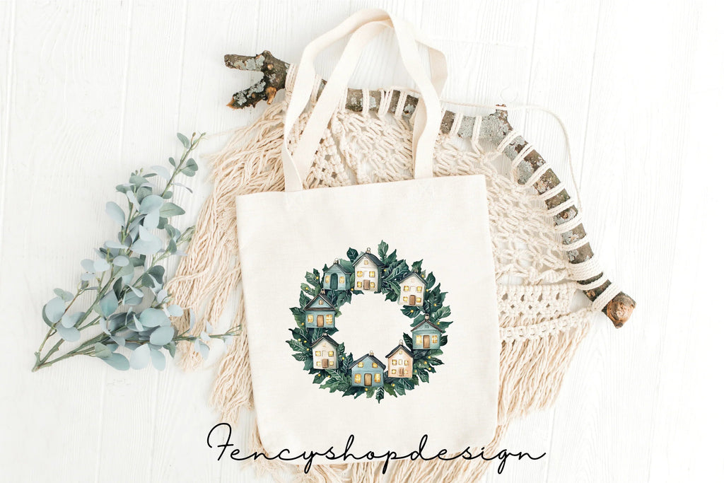 Winter Village Wreath Clipart Bundle