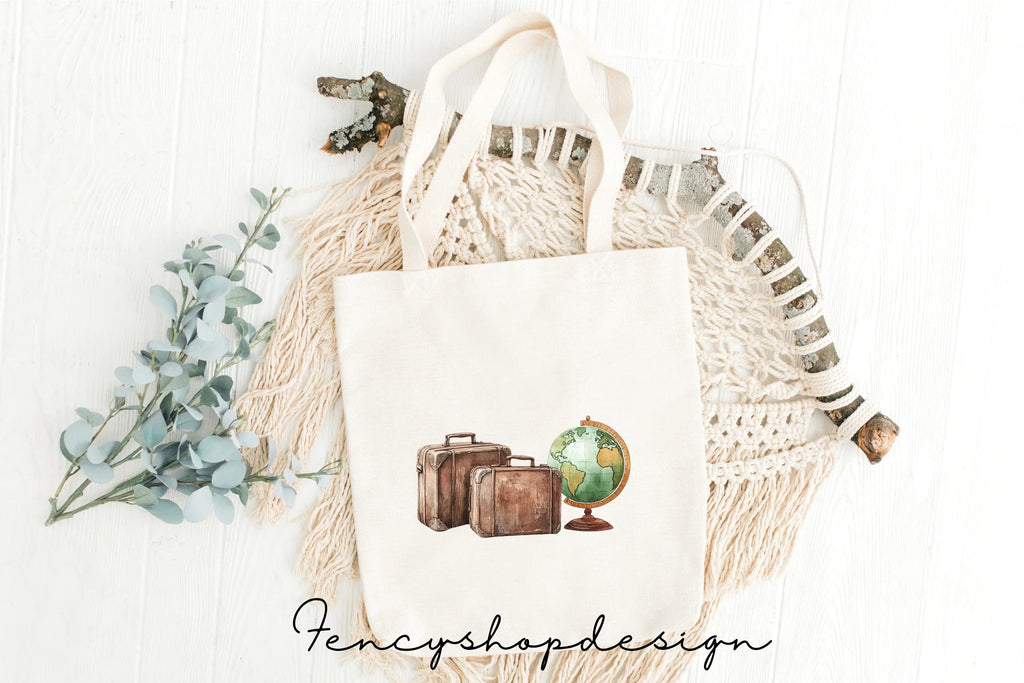Vintage Travel Suitcase Globe Clipart Bundle