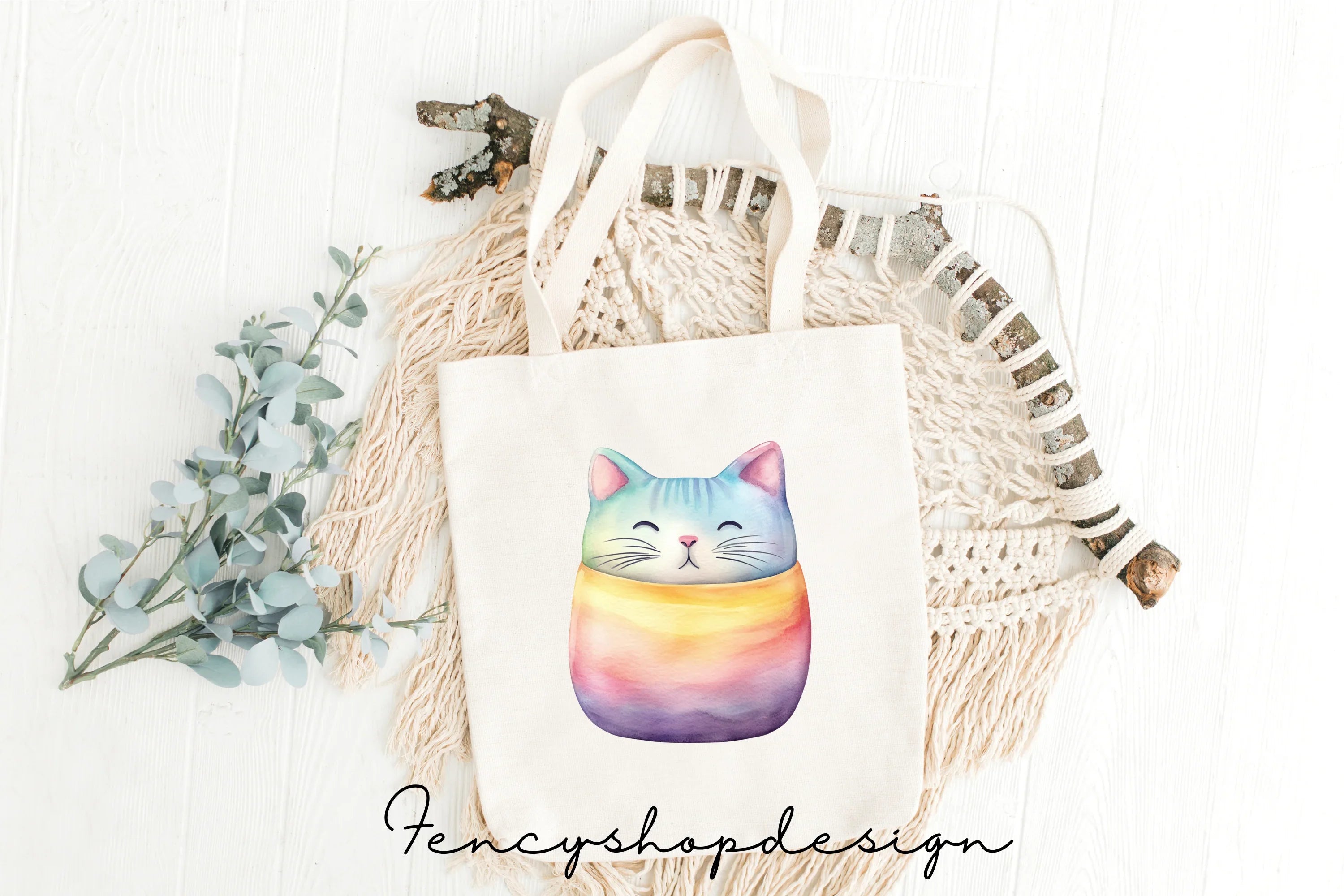 Cute Rainbow Cat Clipart Bundle
