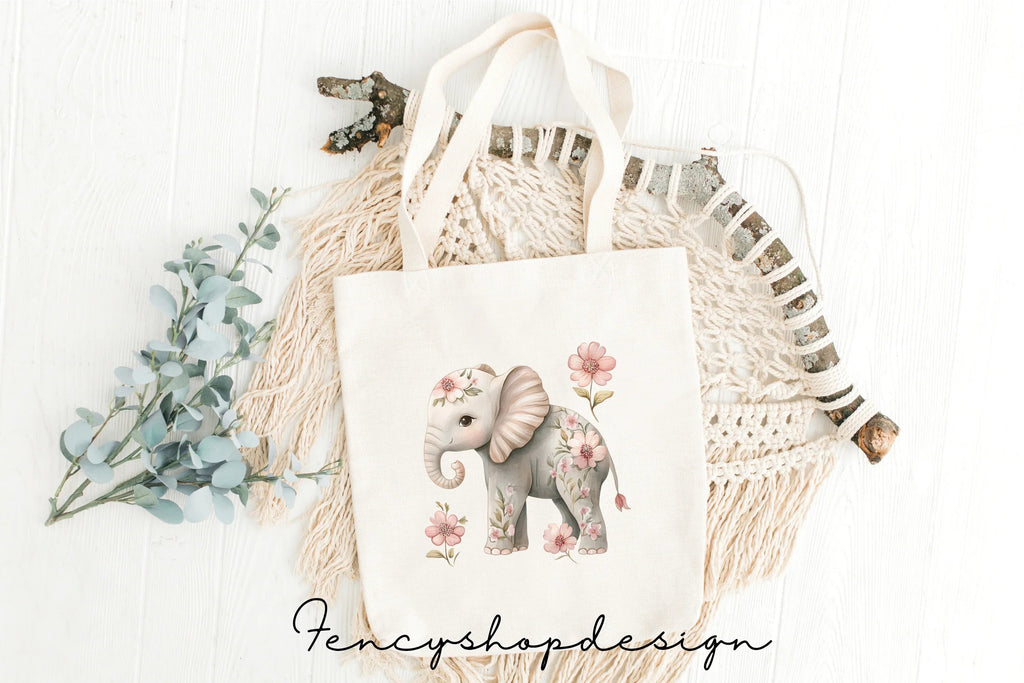 Floral Baby Elephant Clipart Bundle