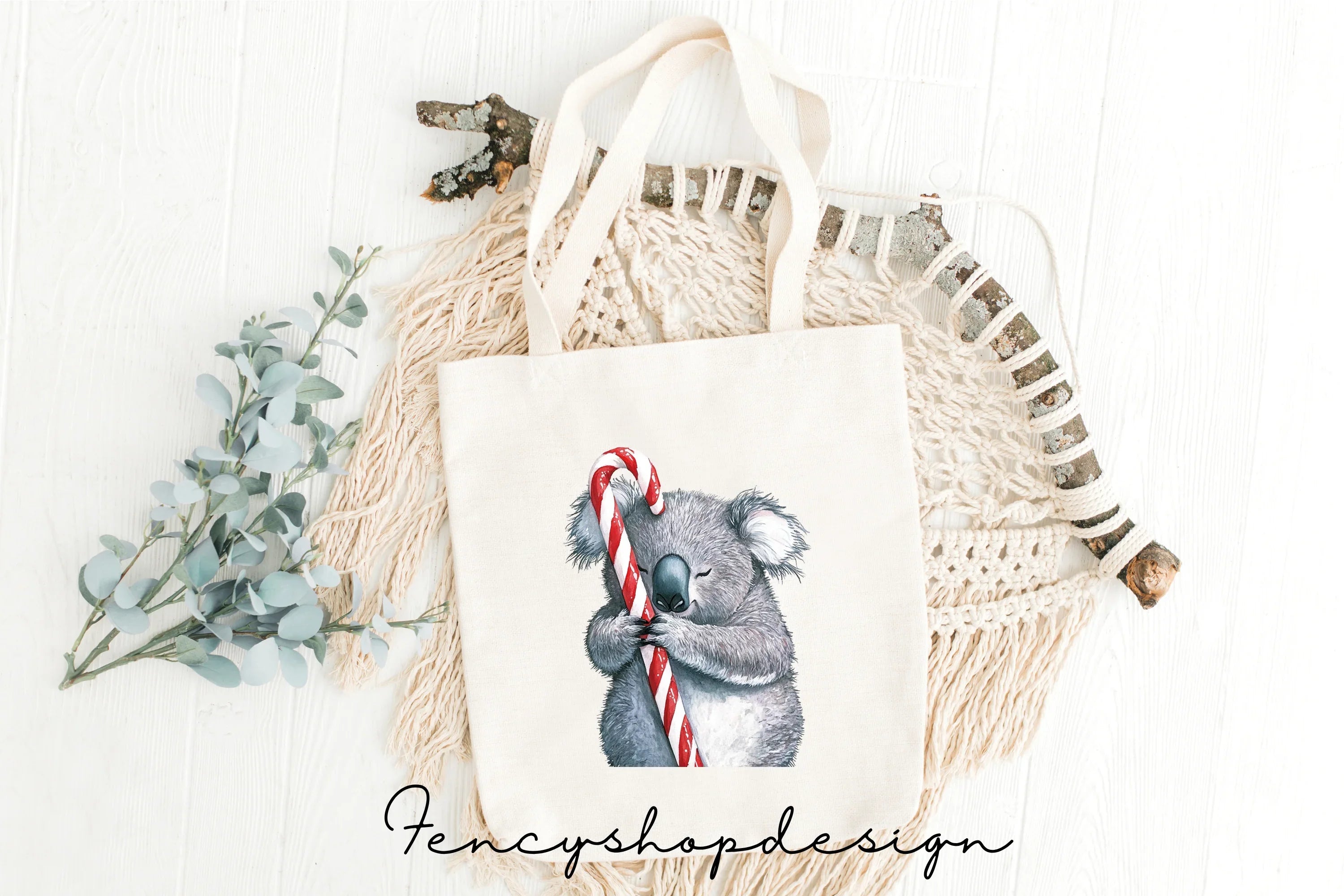 Christmas Koalas with Candy Canes Clipart Bundle