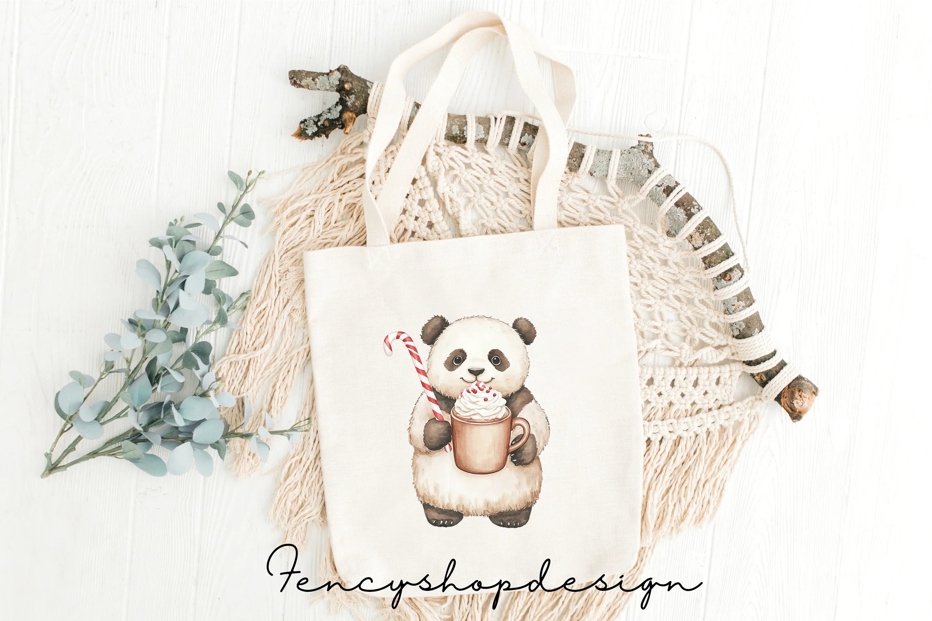 Cute Panda Winter Hot Chocolate Clipart Bundle