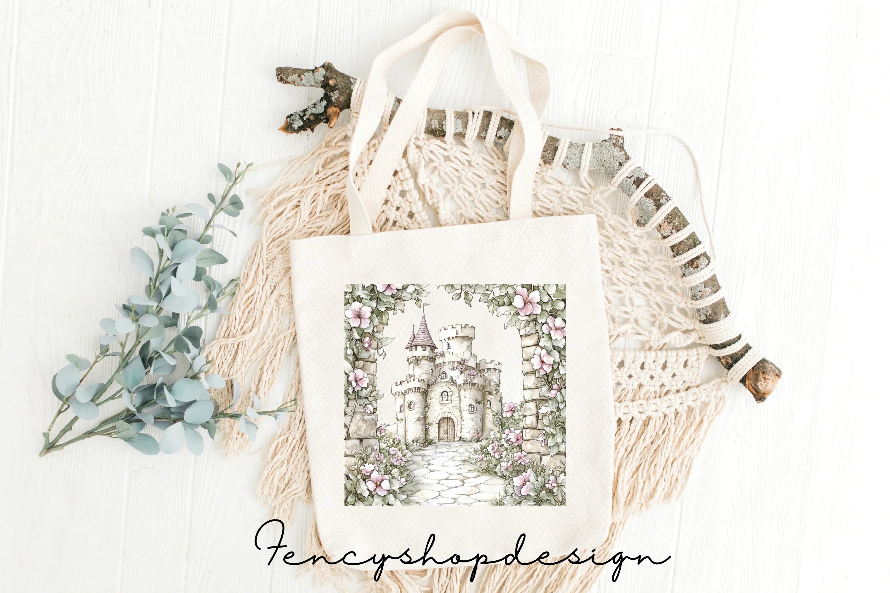 Fairytale Castle Pink Roses Clipart Bundle