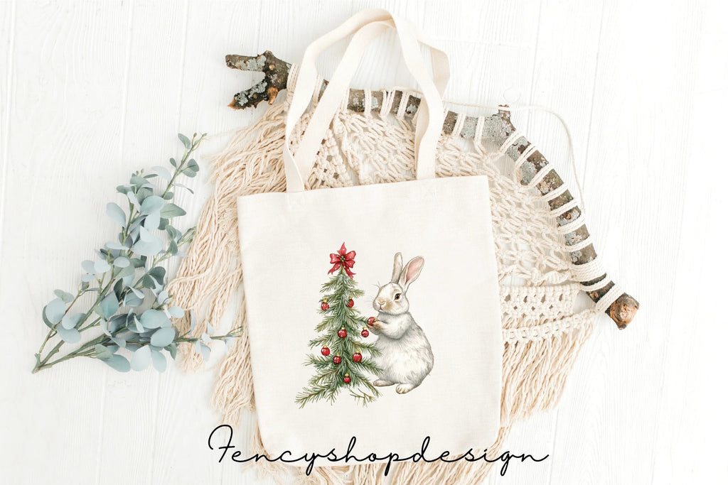 Cute Christmas Bunny Tree Clipart Bundle