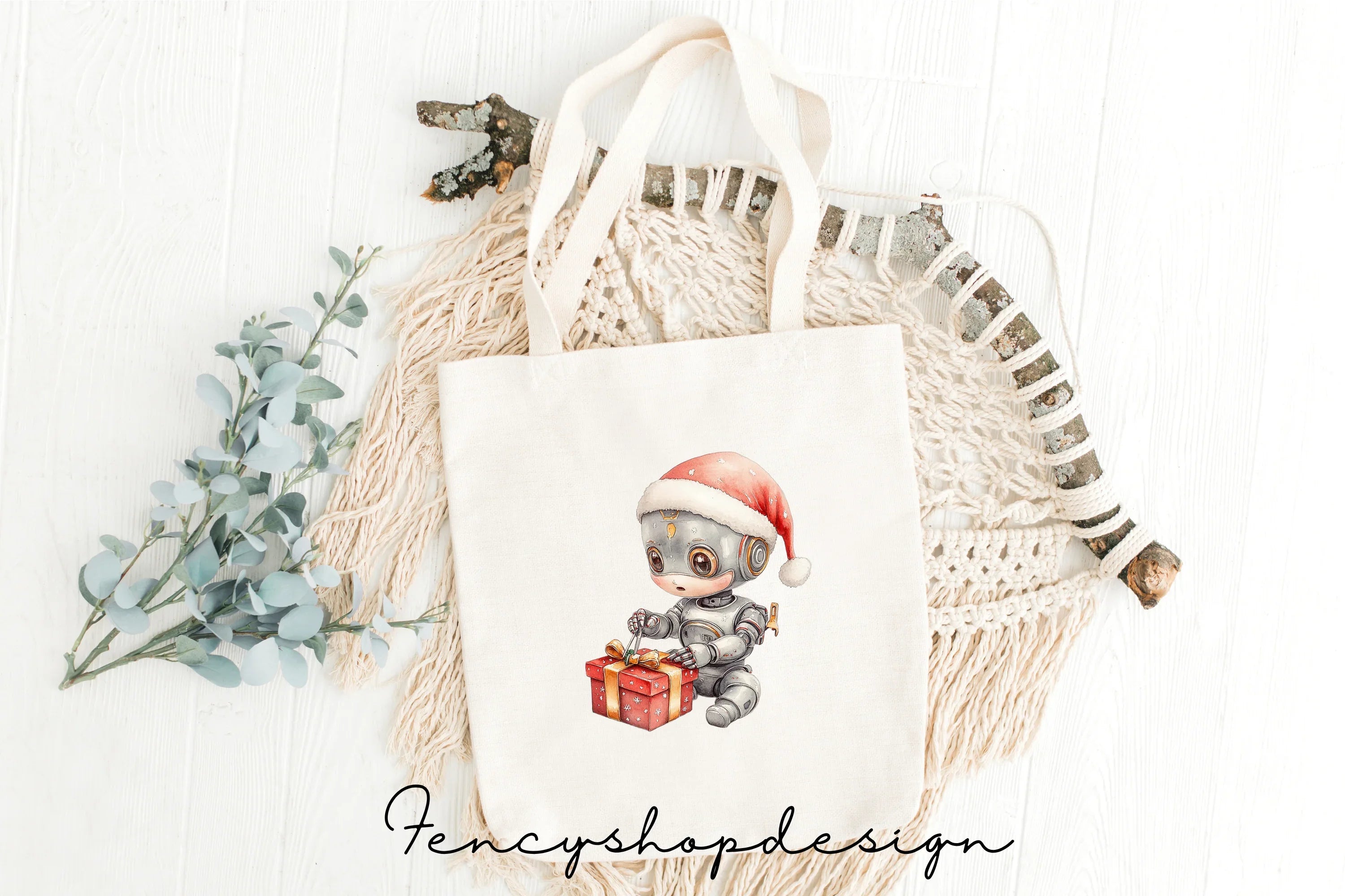Christmas Robots Gift Exchange Clipart Bundle