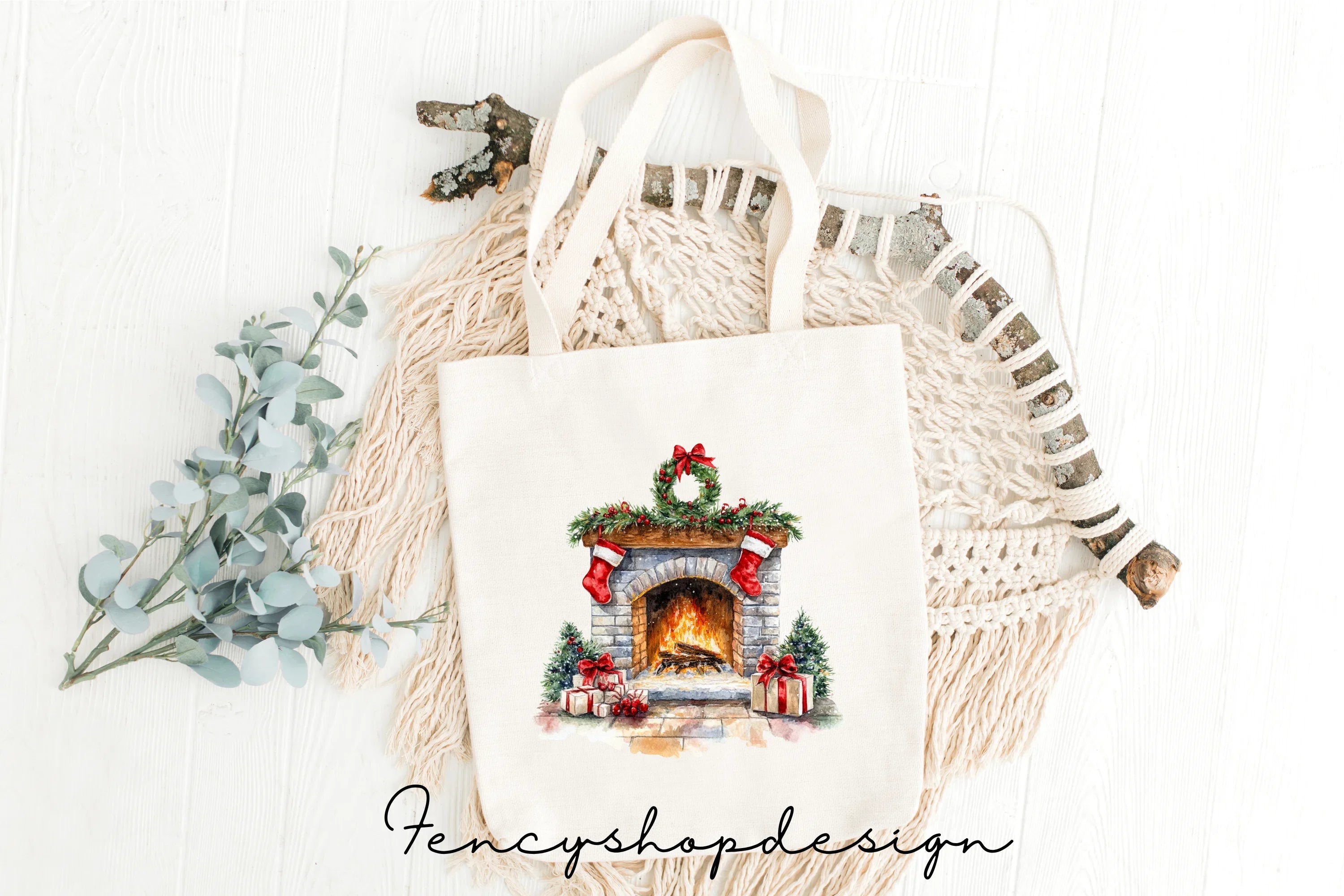 Cozy Christmas Fireplace Clipart Bundle