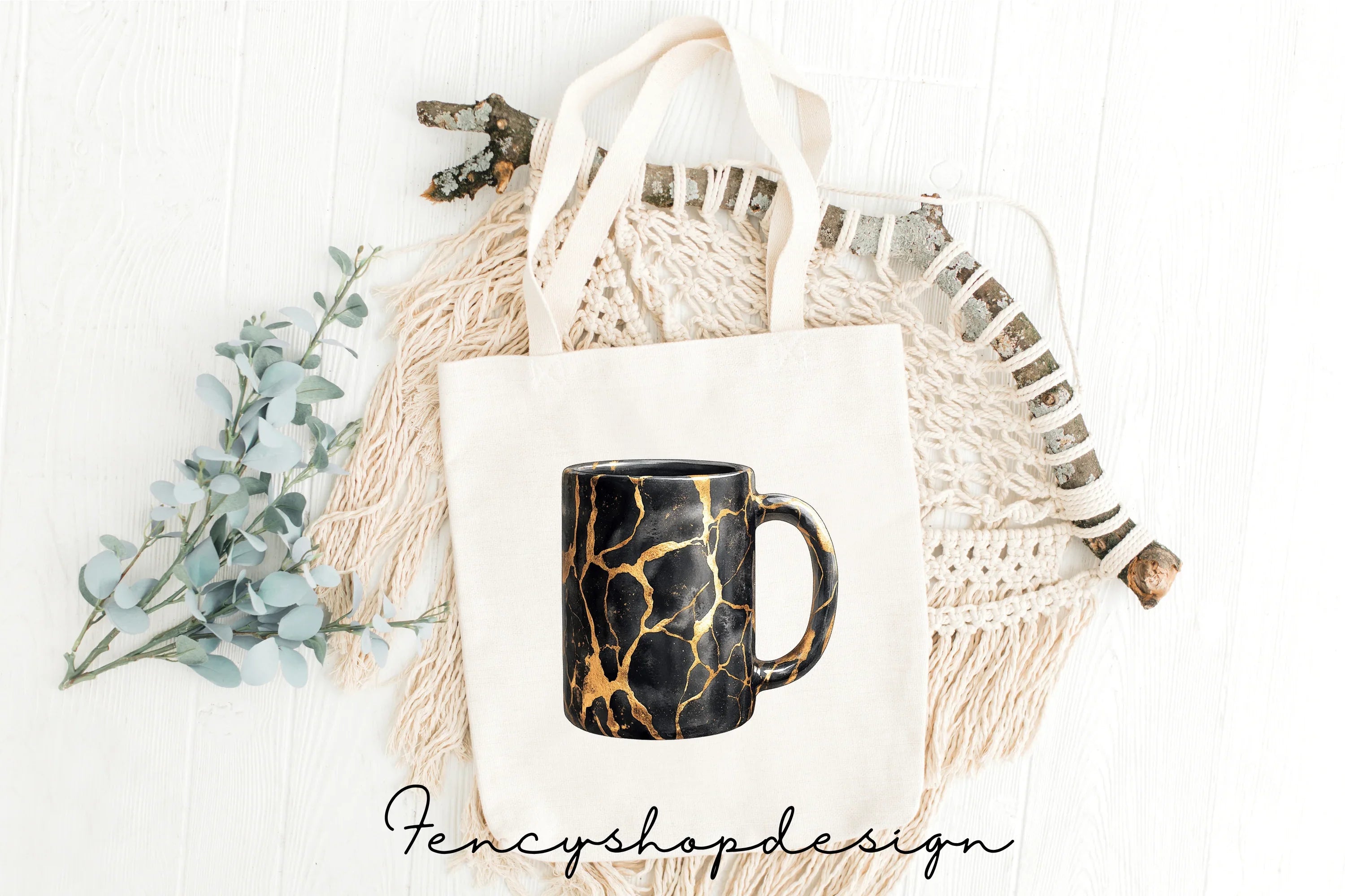 Elegant Black Gold Kintsugi Clipart Bundle