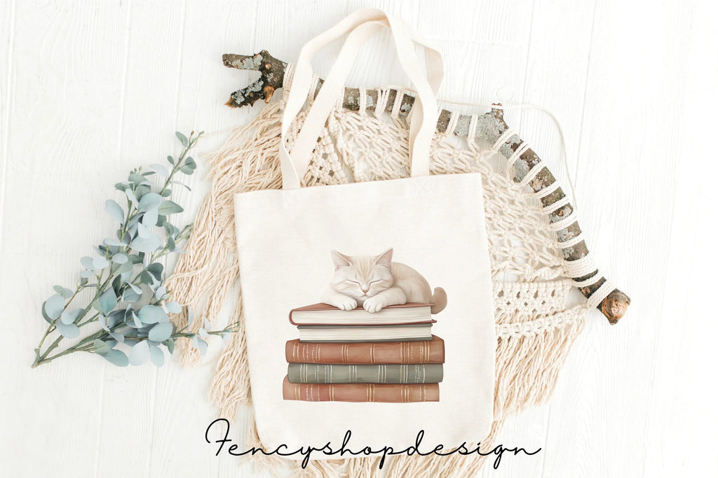 Cute Cats Sleeping on Books Clipart Bundle