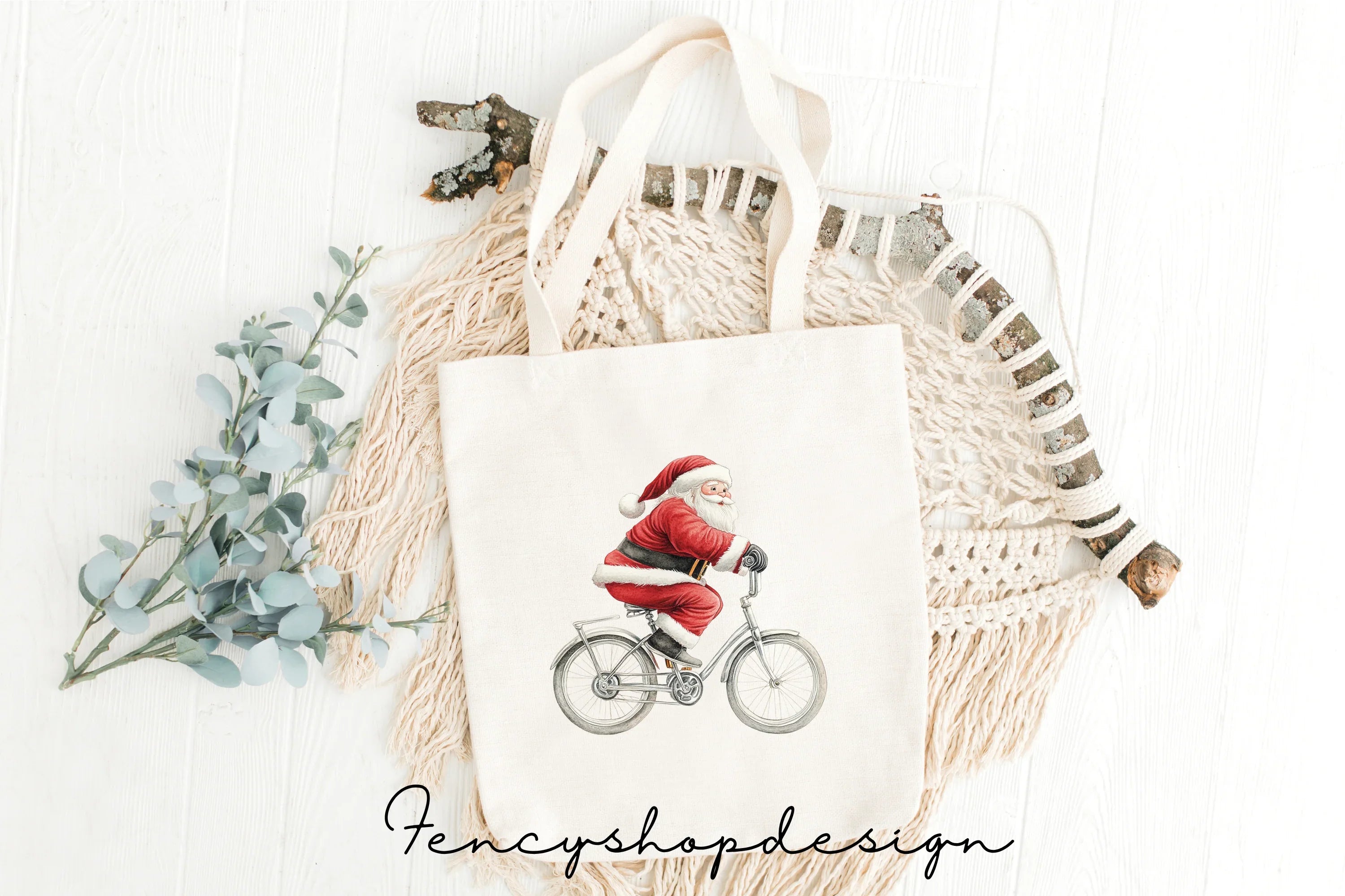 Santa Claus on Bicycle Clipart Bundle