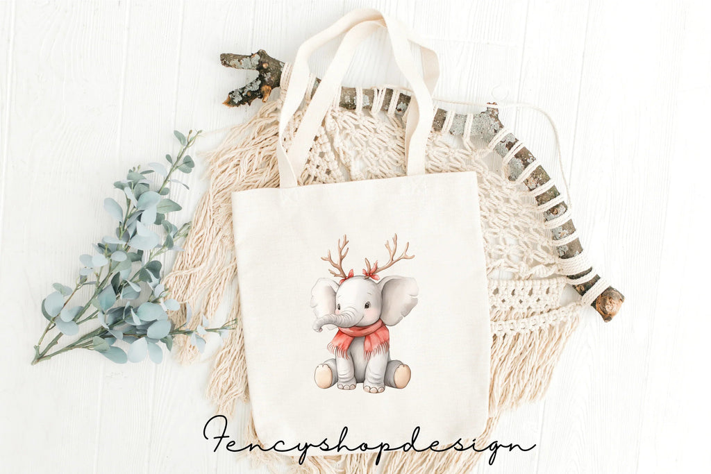 Cute Christmas Elephant Clipart Bundle