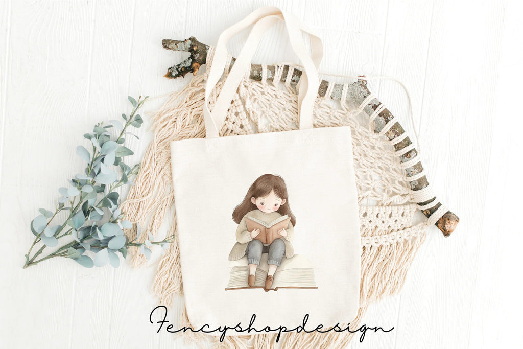 Cozy Girls Reading Books Clipart Bundle