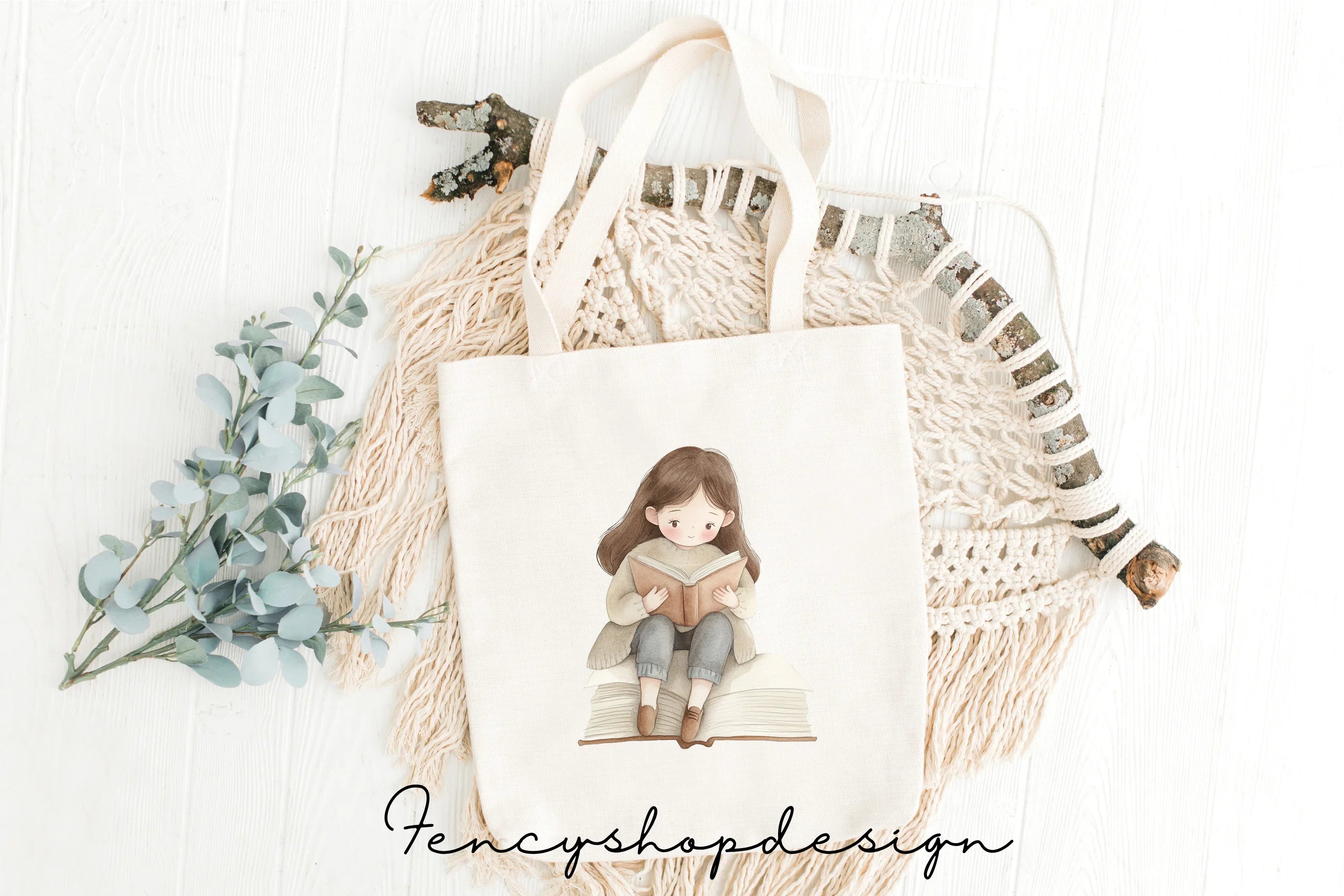 Cozy Girls Reading Books Clipart Bundle