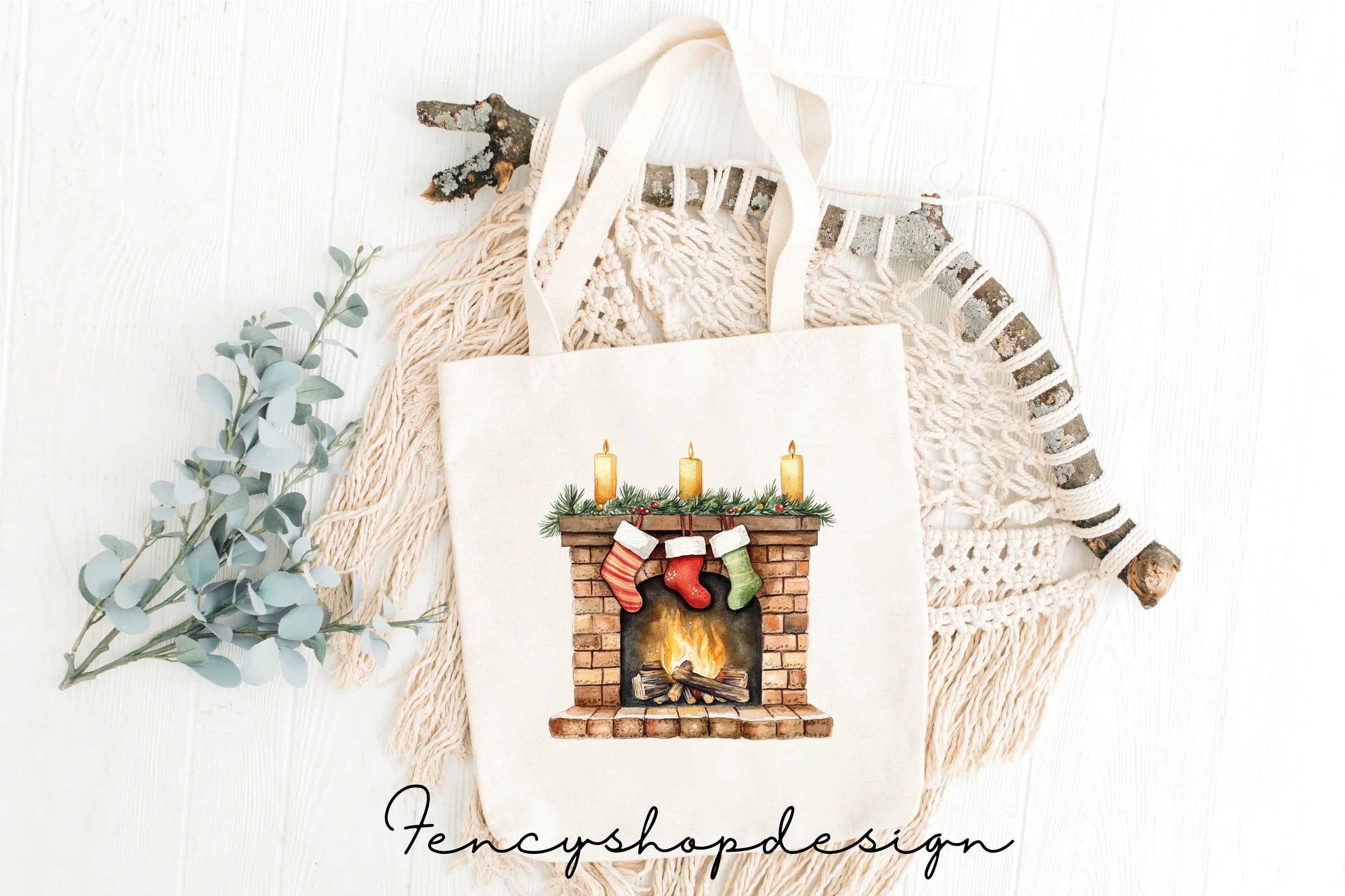 Christmas Fireplace Clipart Bundle