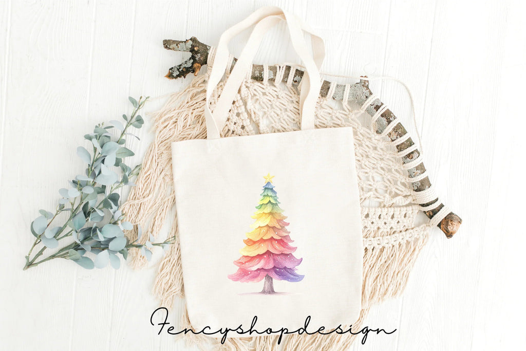 Rainbow Christmas Tree Clipart Bundle