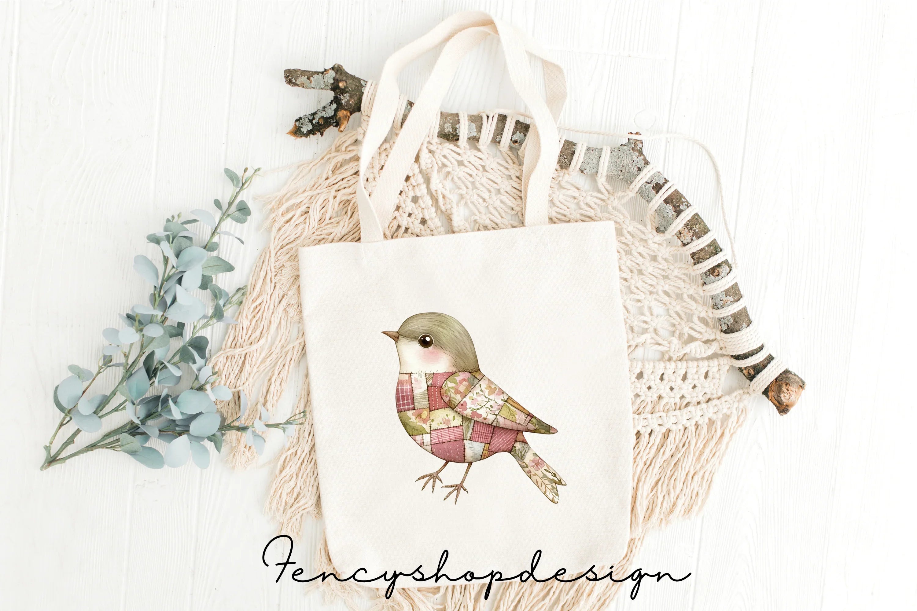 Patchwork Birds Clipart Bundle