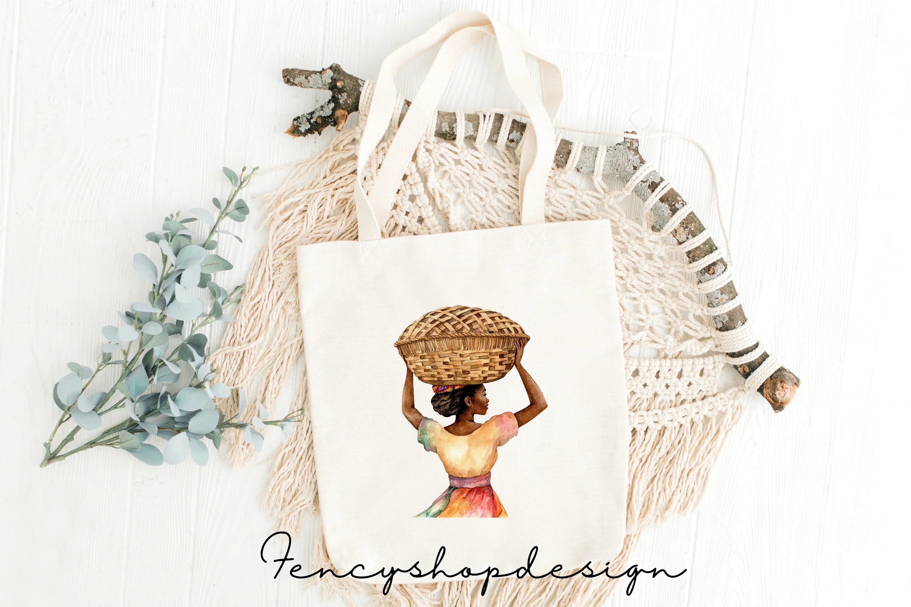 Afrocentric Women with Baskets Clipart Bundle
