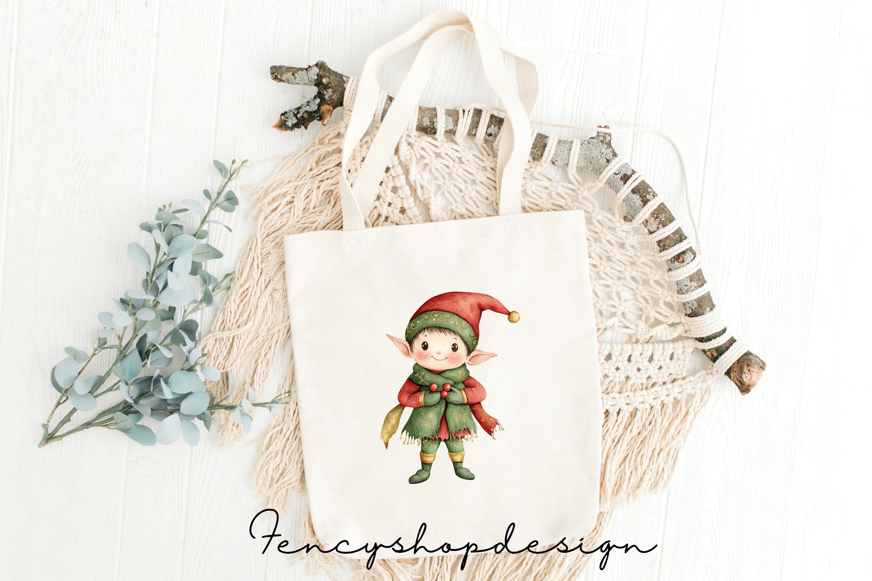 Cute Christmas Elves with Gifts Clipart Bundle