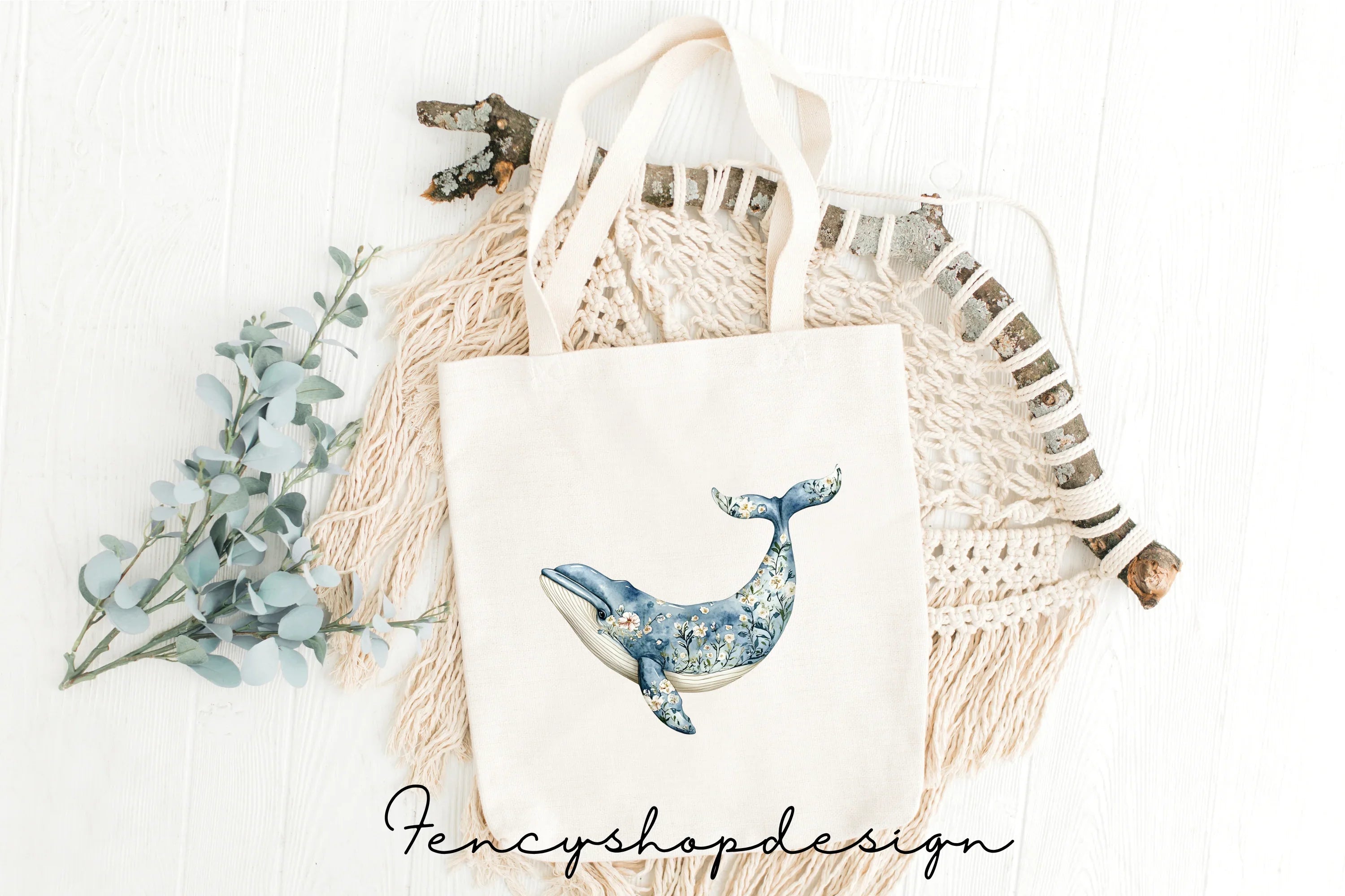 Floral Whales Ocean Clipart Bundle