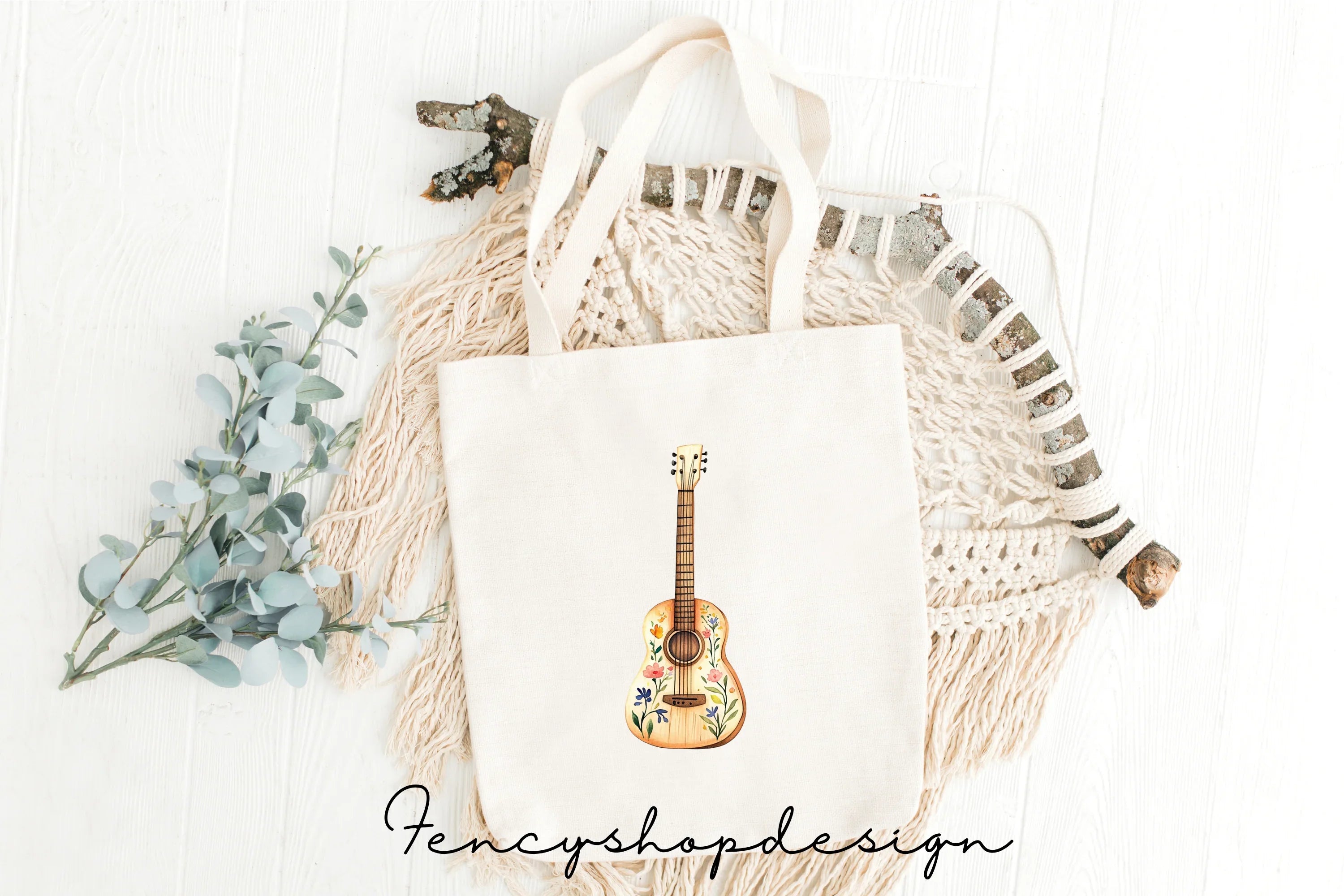Boho Floral Guitar Clipart Bundle