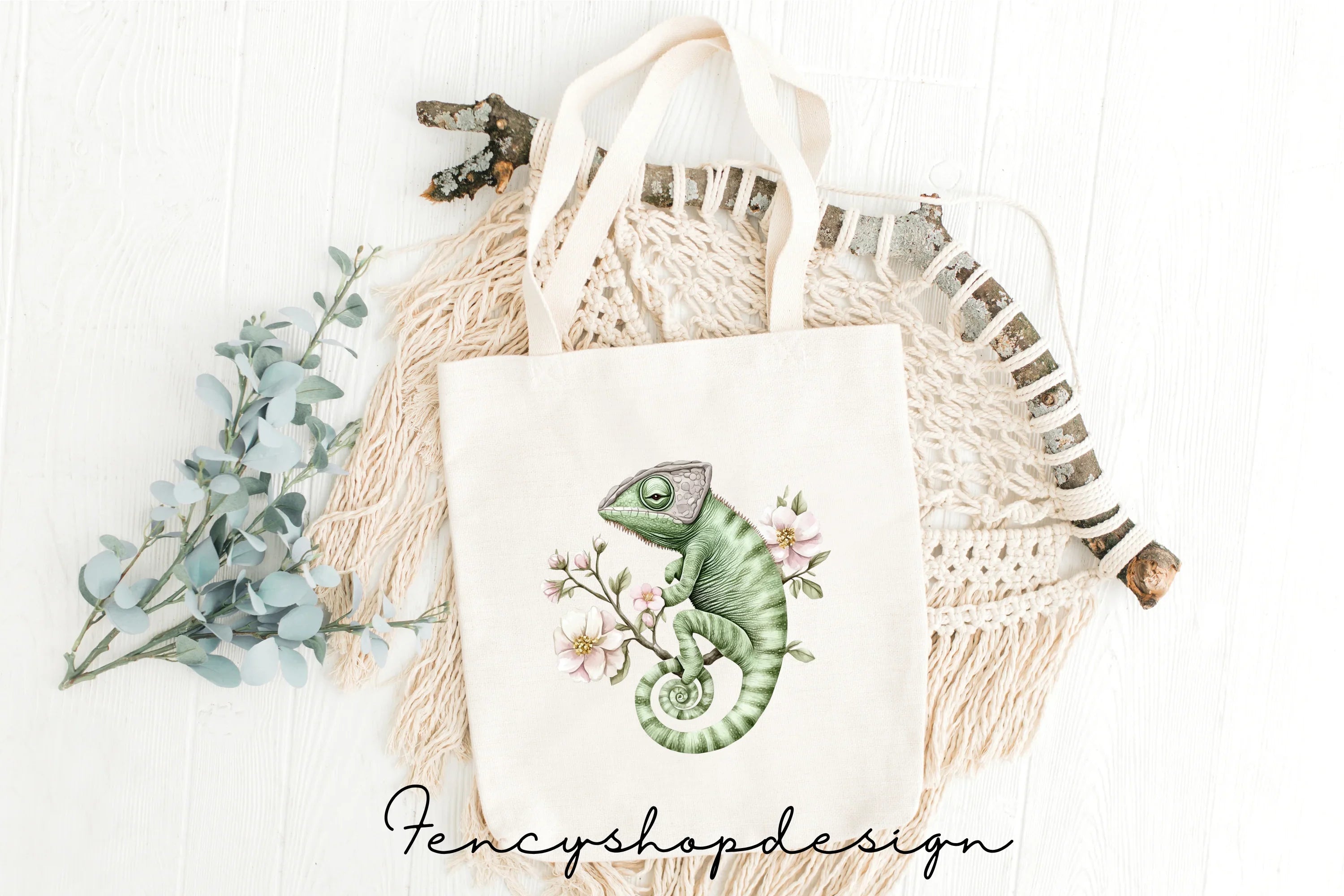Cute Chameleon Floral Clipart Bundle