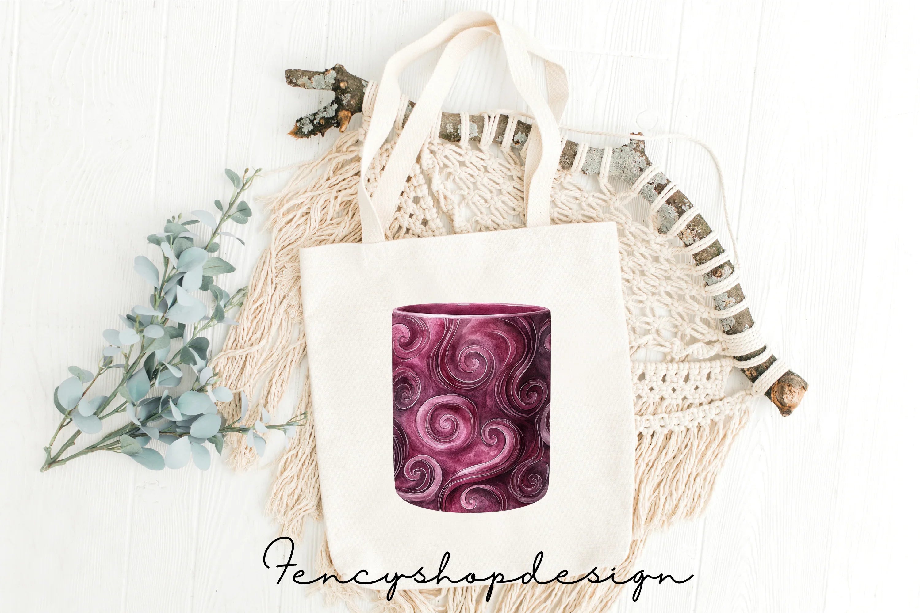 Red Marble Swirl Textured Mugs Clipart Bundle