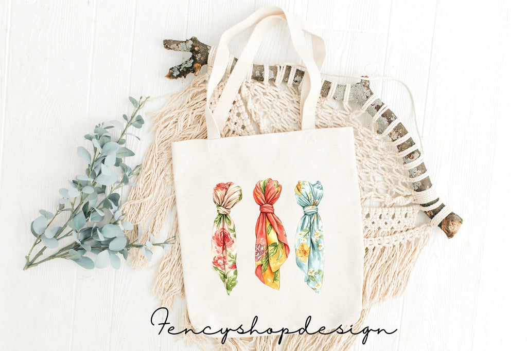 Floral Tied Scarves Clipart Bundle
