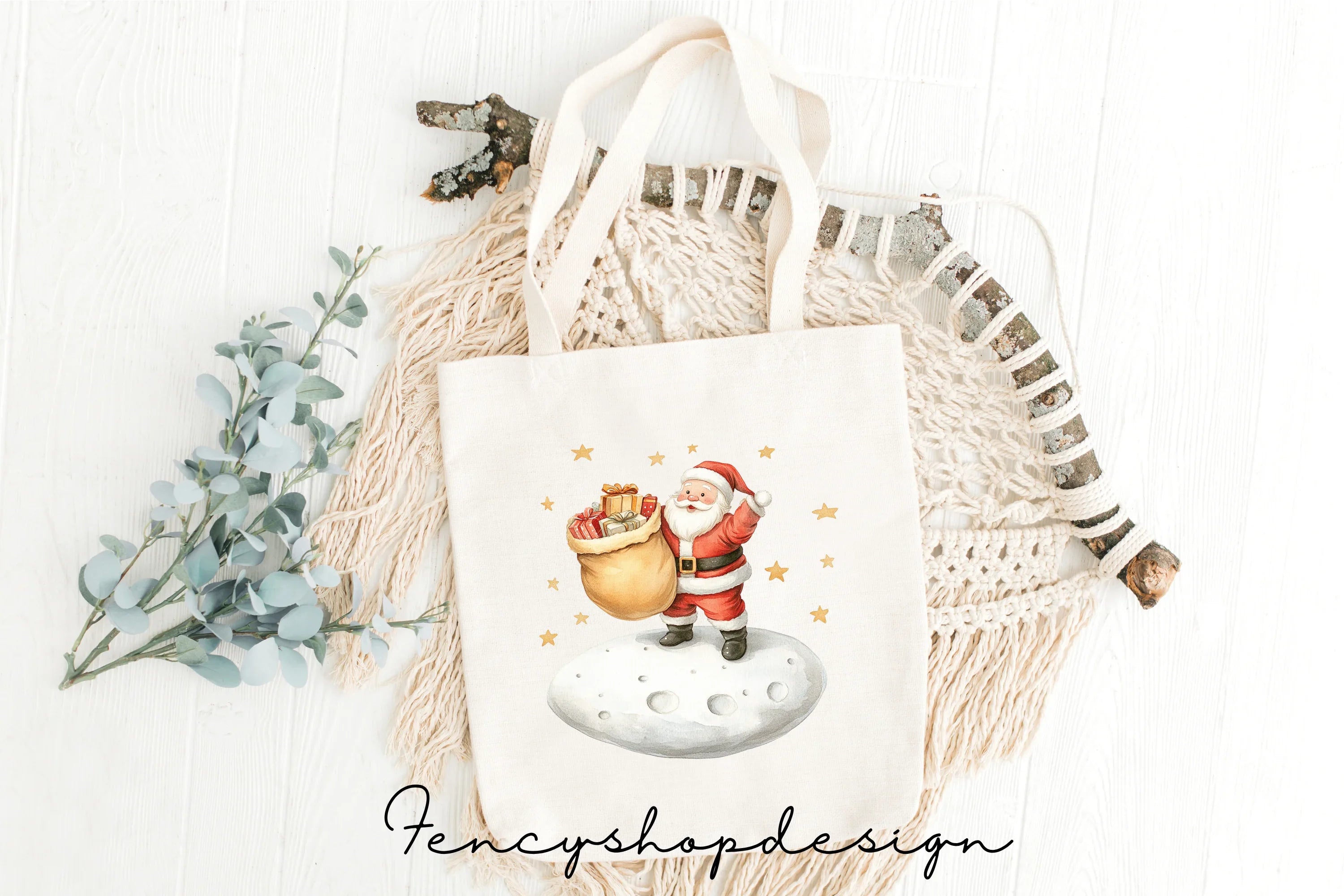 Sleeping Santa Moon Sleigh Clipart Bundle