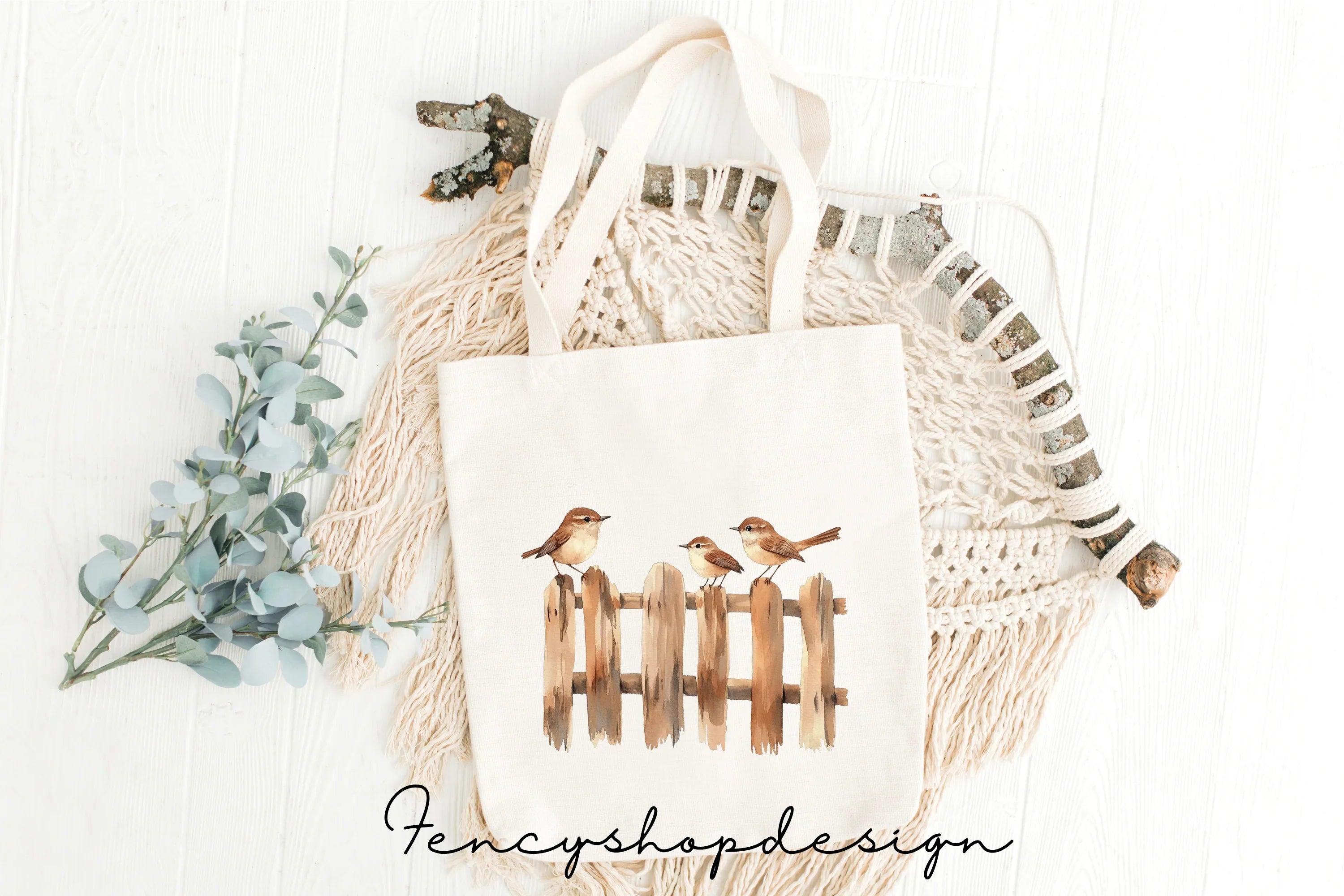 Cute Sparrows on Wooden Fence Clipart Bundle