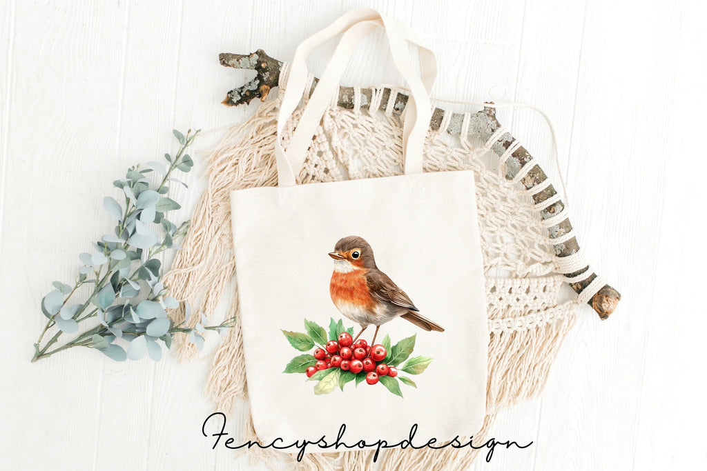 Festive Robin Bird and Holly Berry Clipart Bundle