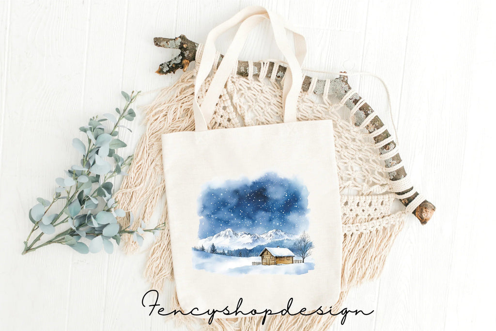 Snowy Mountain Cabin Clipart Bundle