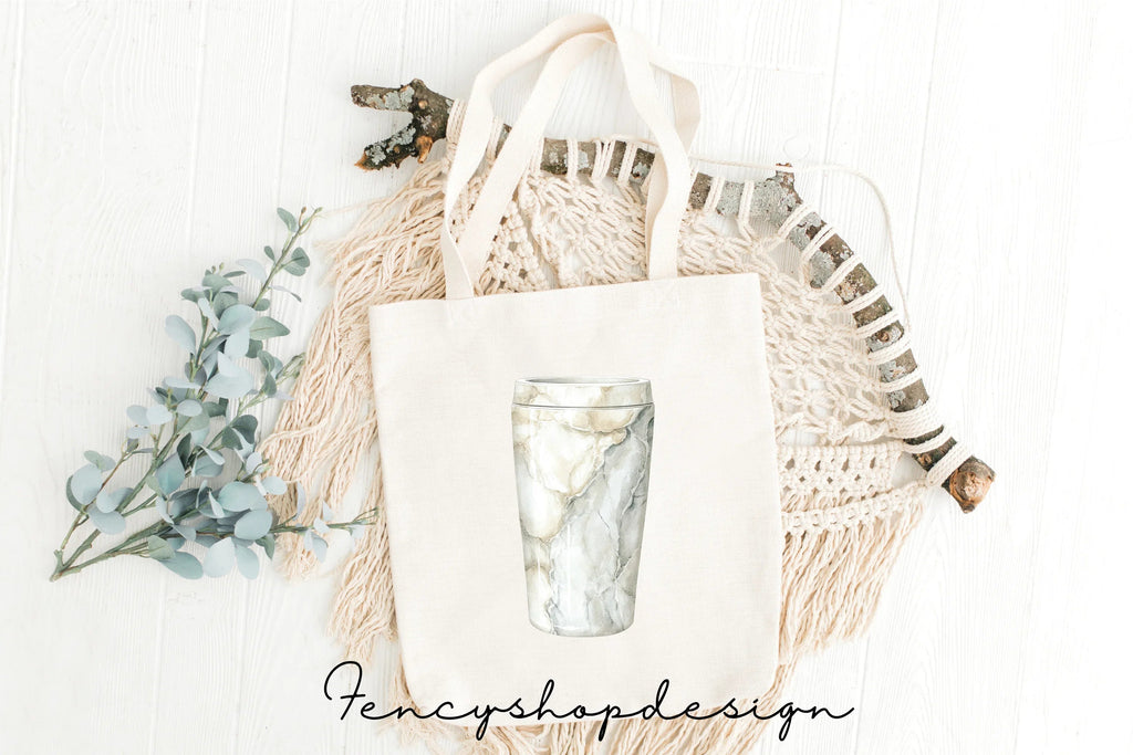 White Gold Marble Tumbler Clipart Bundle