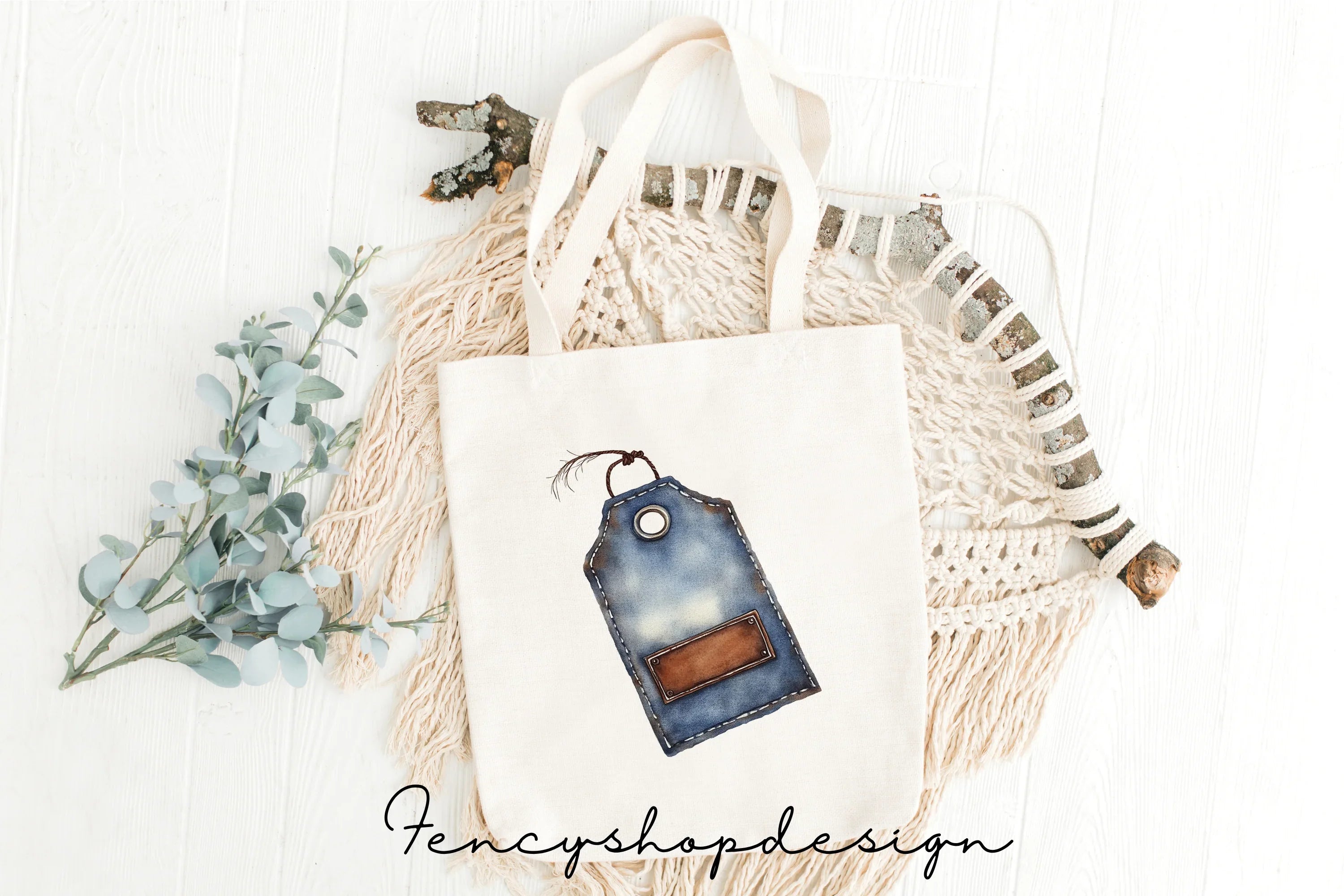 Distressed Denim Tags Clipart Bundle