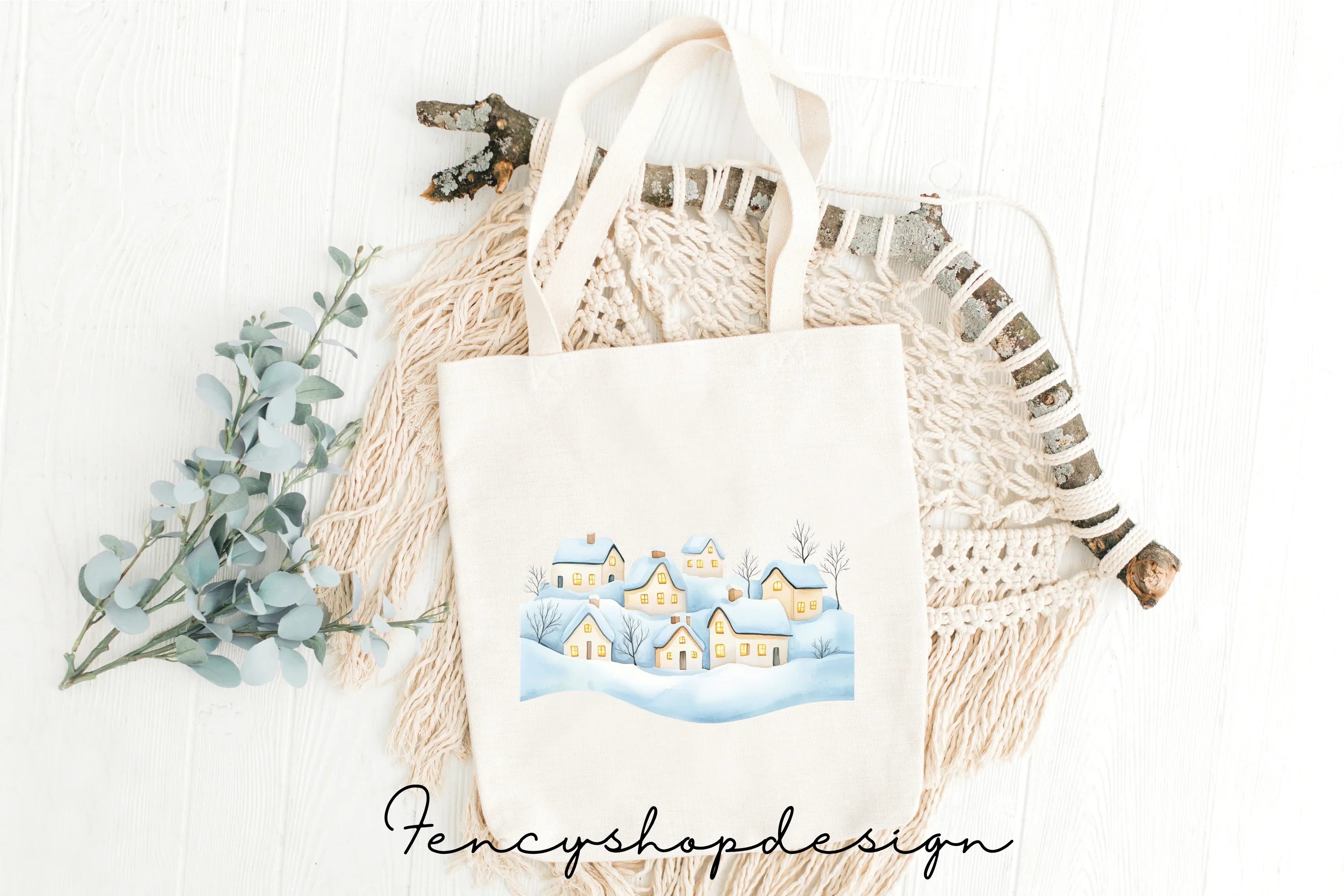 Cozy Winter Village Houses Clipart Bundle
