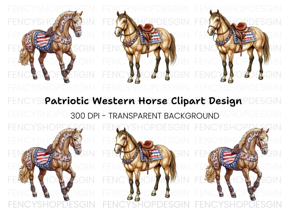 Patriotic western horse clipart bundle digital product.