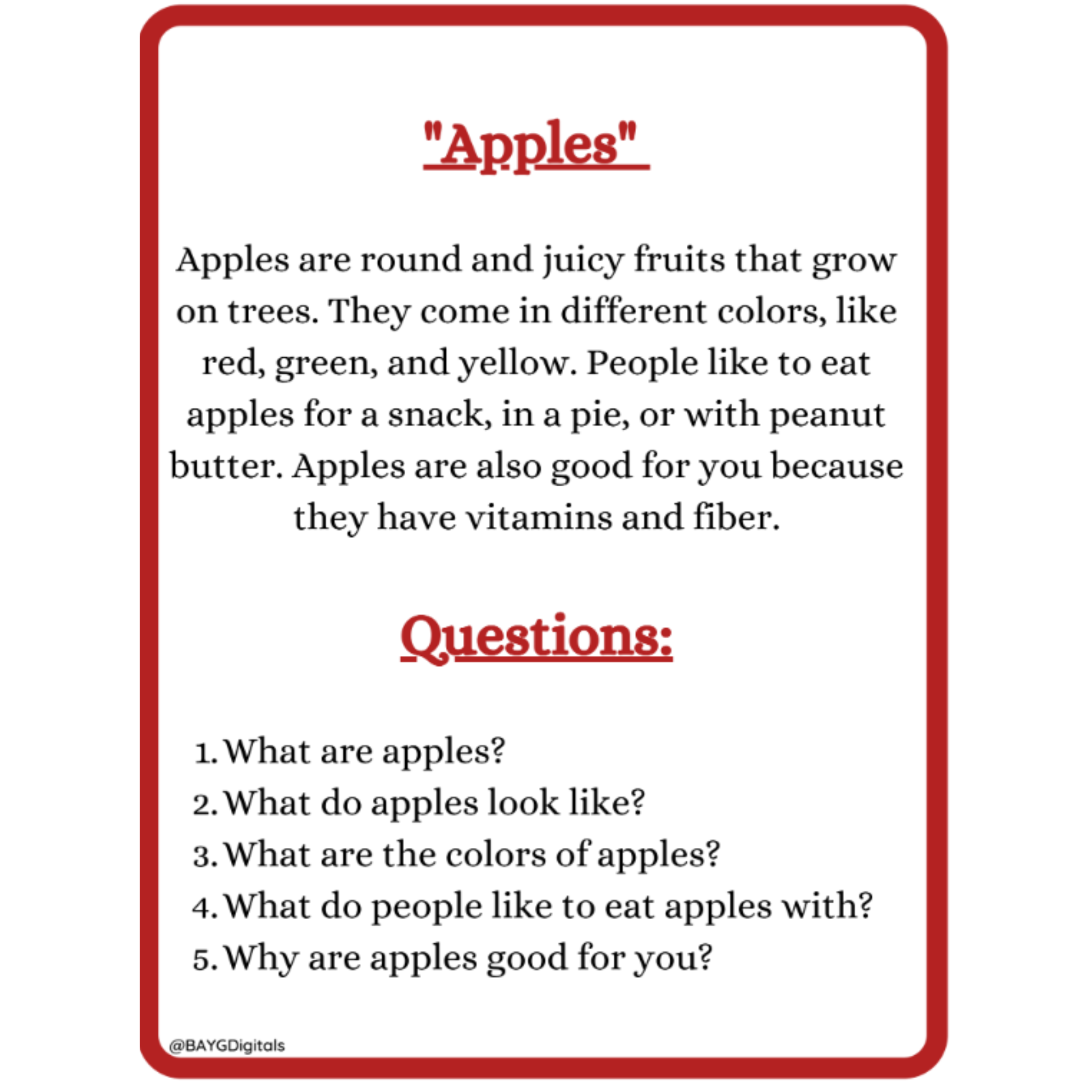 Picture Reading Comprehension Passages for Kids