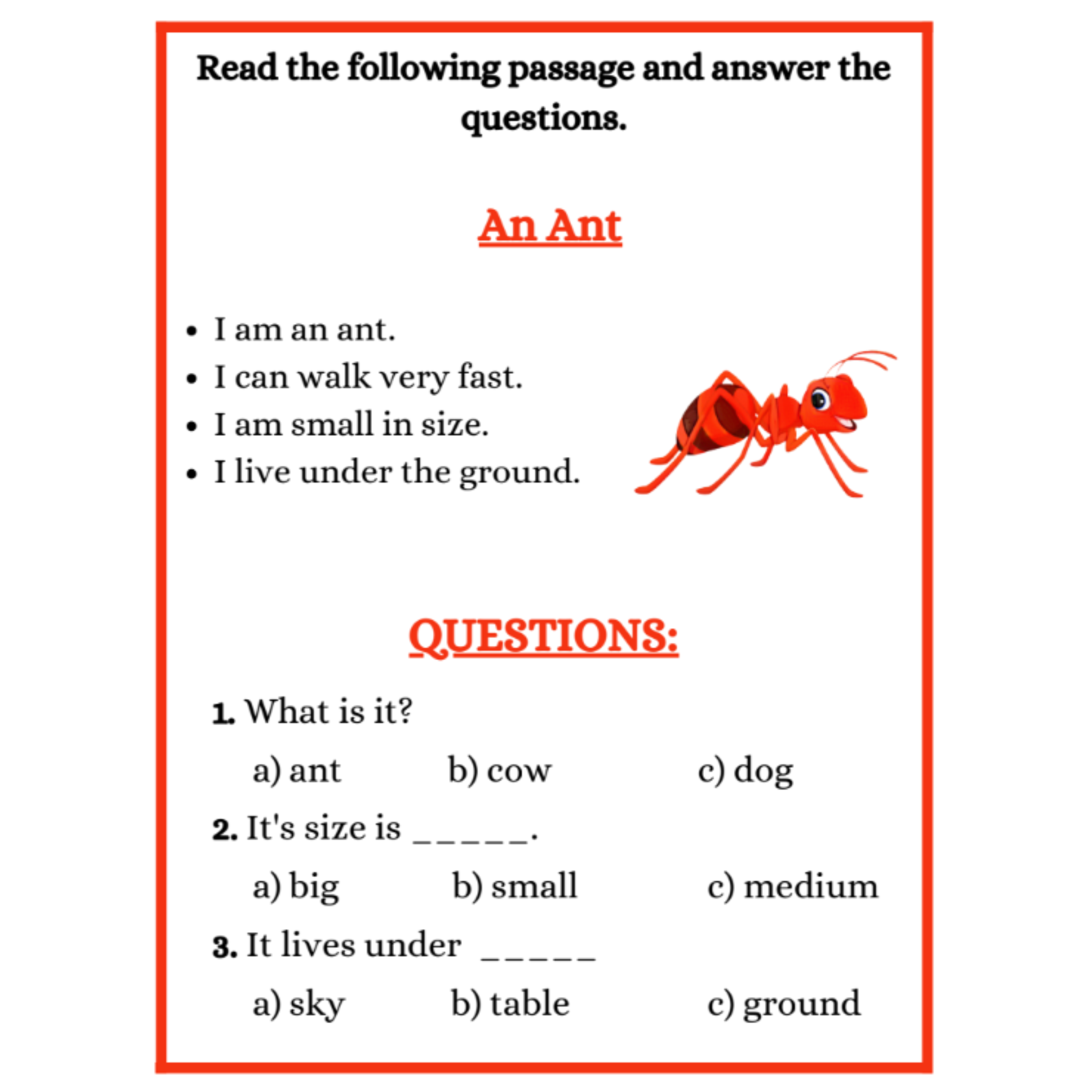Reading Worksheets for Kids Animal Passages