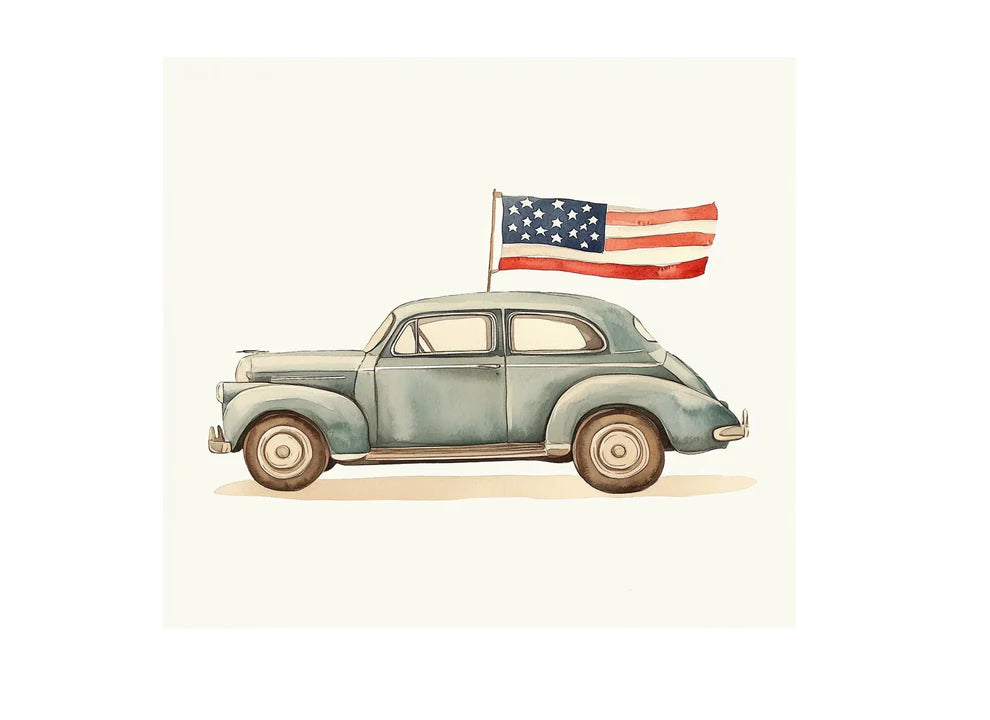 Retro 4th of July coupe watercolor art digital product.