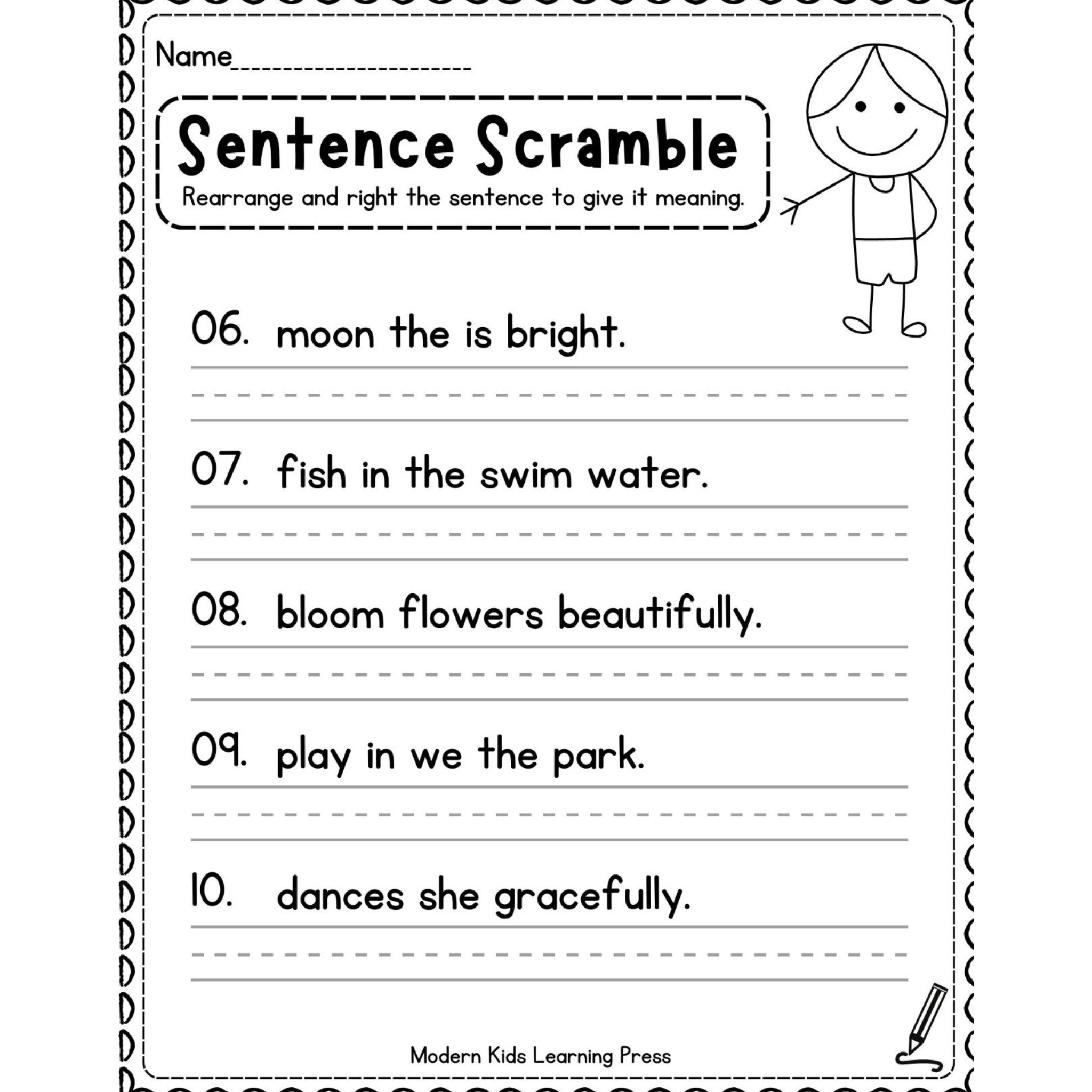 Sentence Building Scramble Worksheets