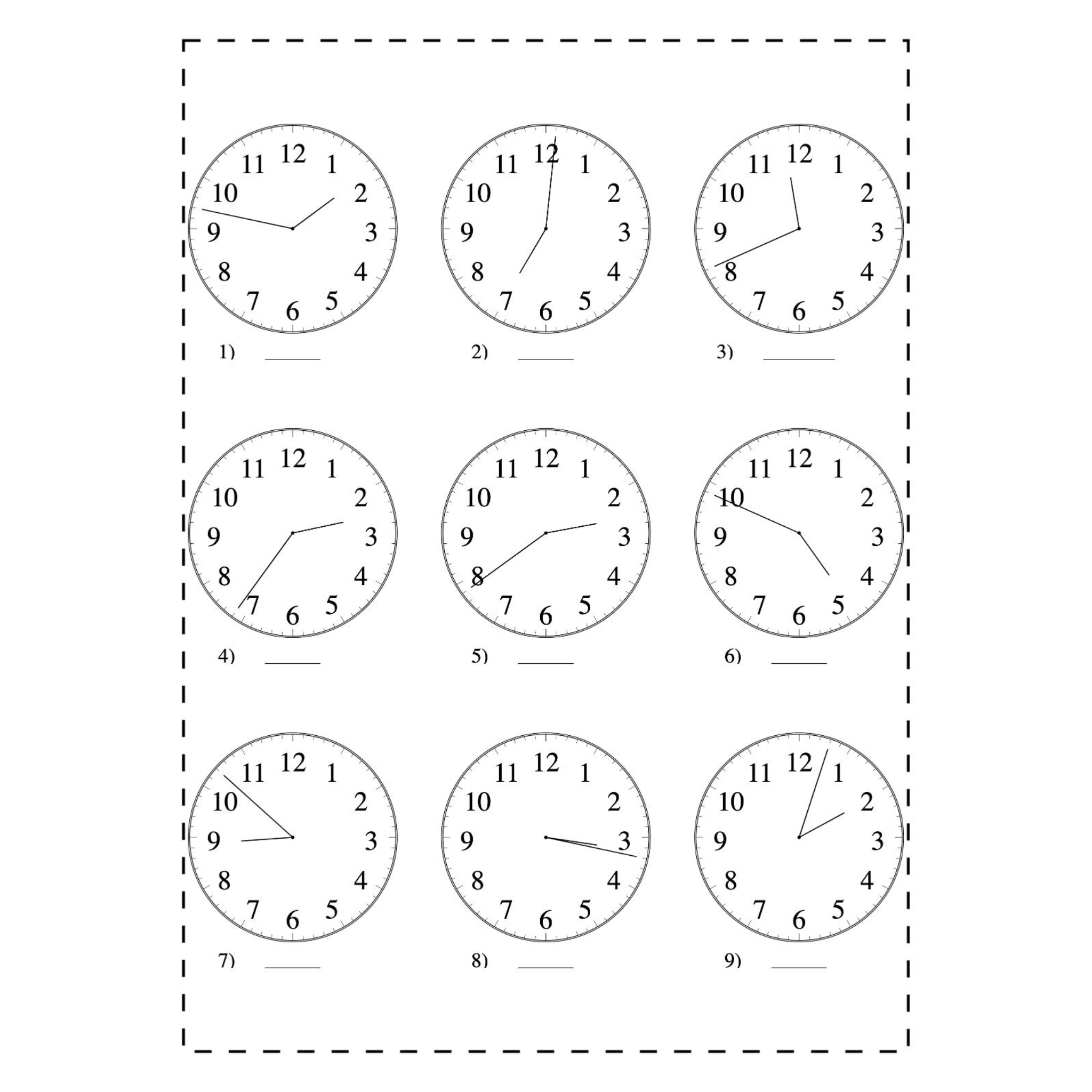 Simple Telling Time Worksheets