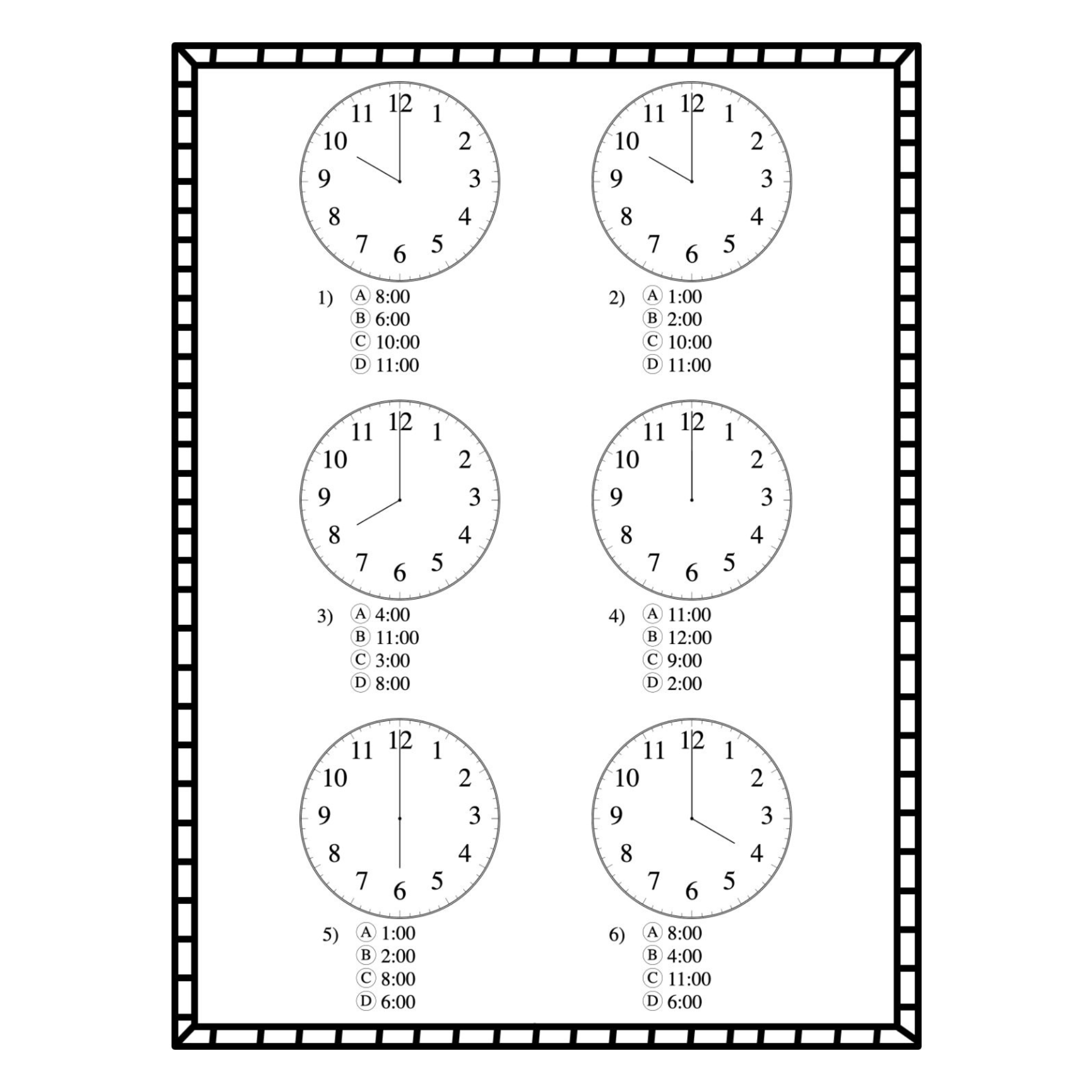 Simple Telling Time Worksheets