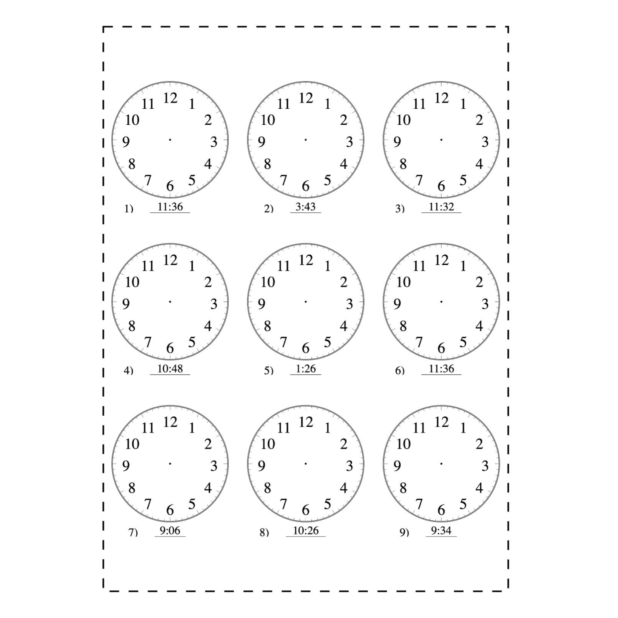 Simple Telling Time Worksheets