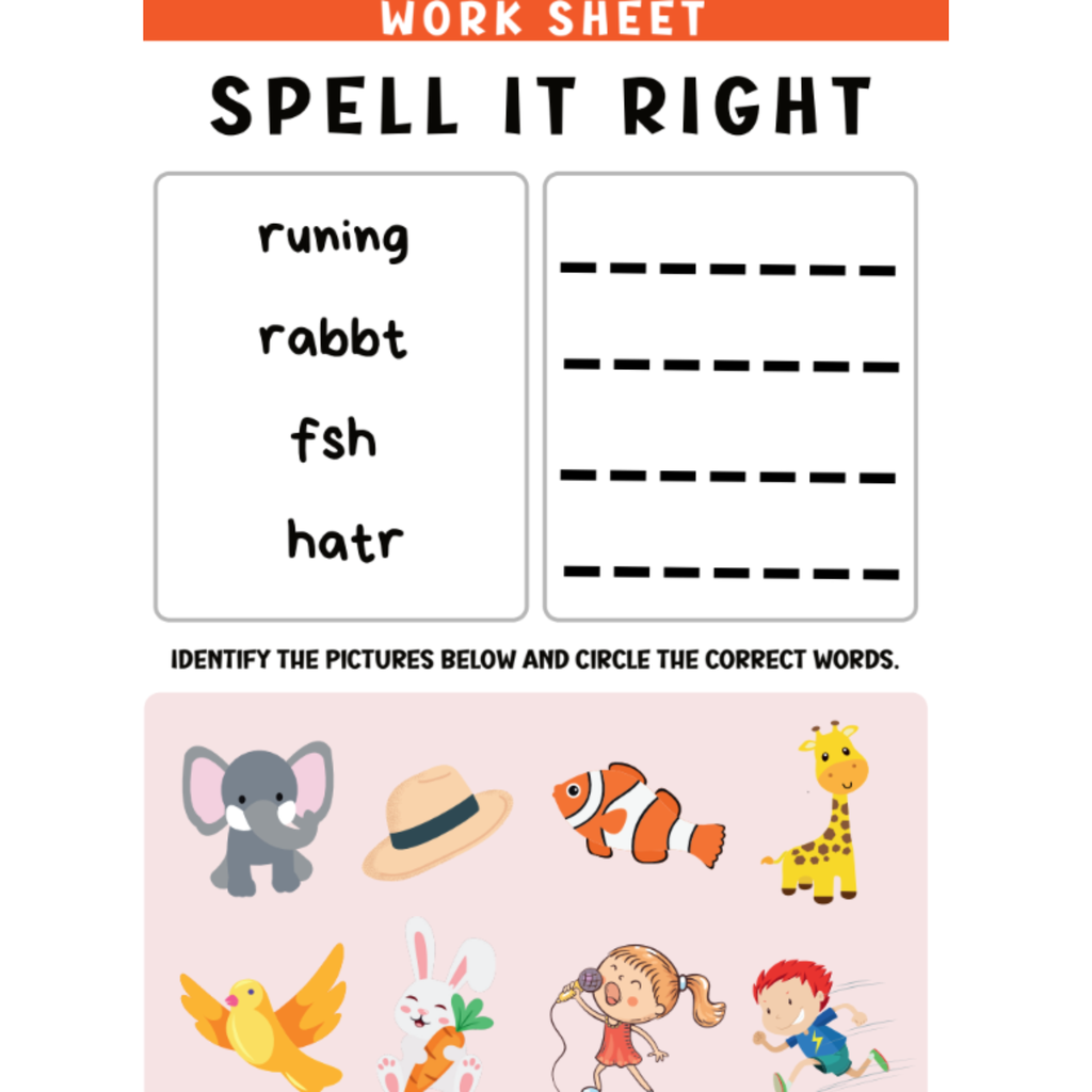 Spell It Right Picture Spelling Worksheets