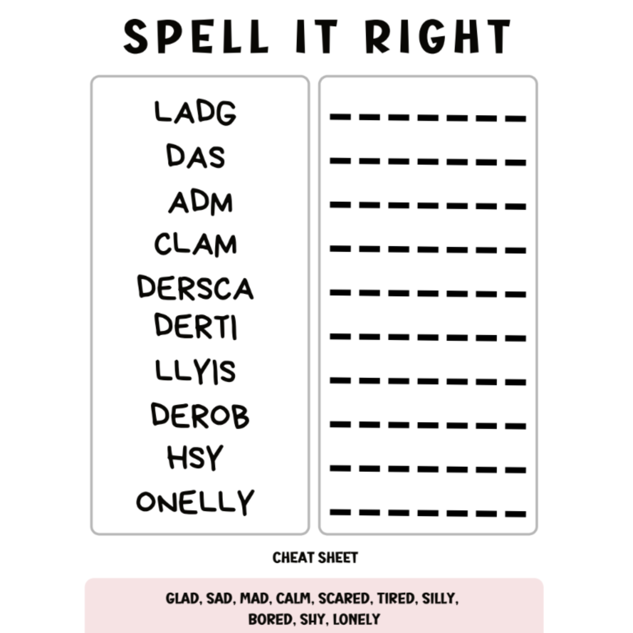 Spell It Right Picture Spelling Worksheets