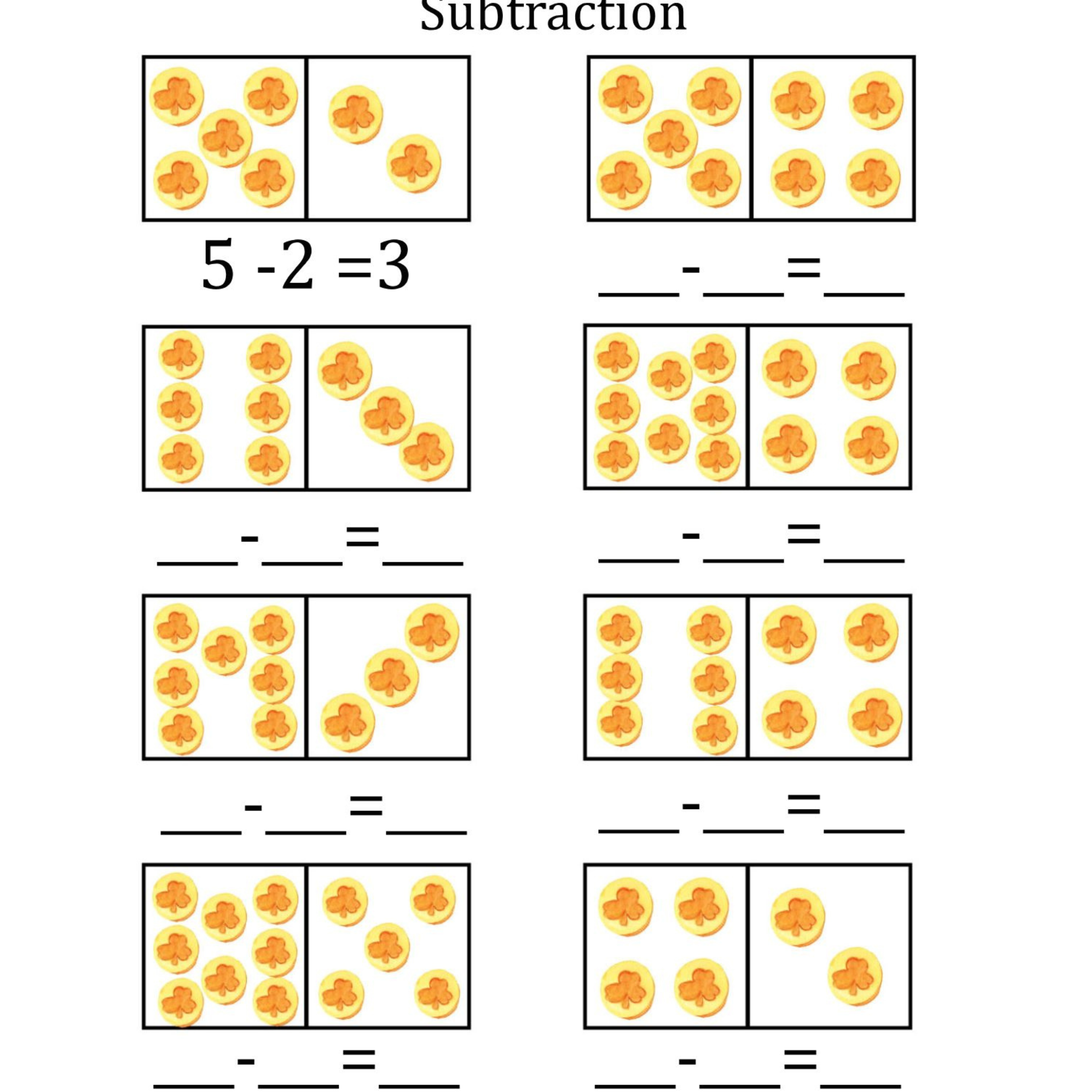 St. Patrick's Day Addition Subtraction Counting Worksheets